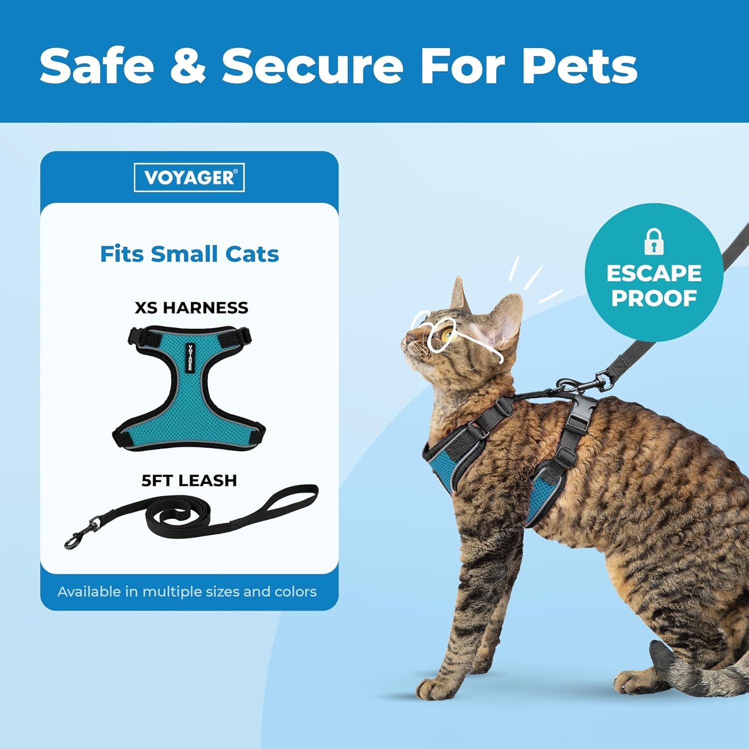 image:imageVoyager EscapeProof Stepin Lock Cat Harness amp 5ft NeopreneHandle Leash Set AllWeather Mesh with Reflective Stitching for Small to Large Cats by Best Pet Supplies Lavender 327 XXSBlack TrimTurquoise 327