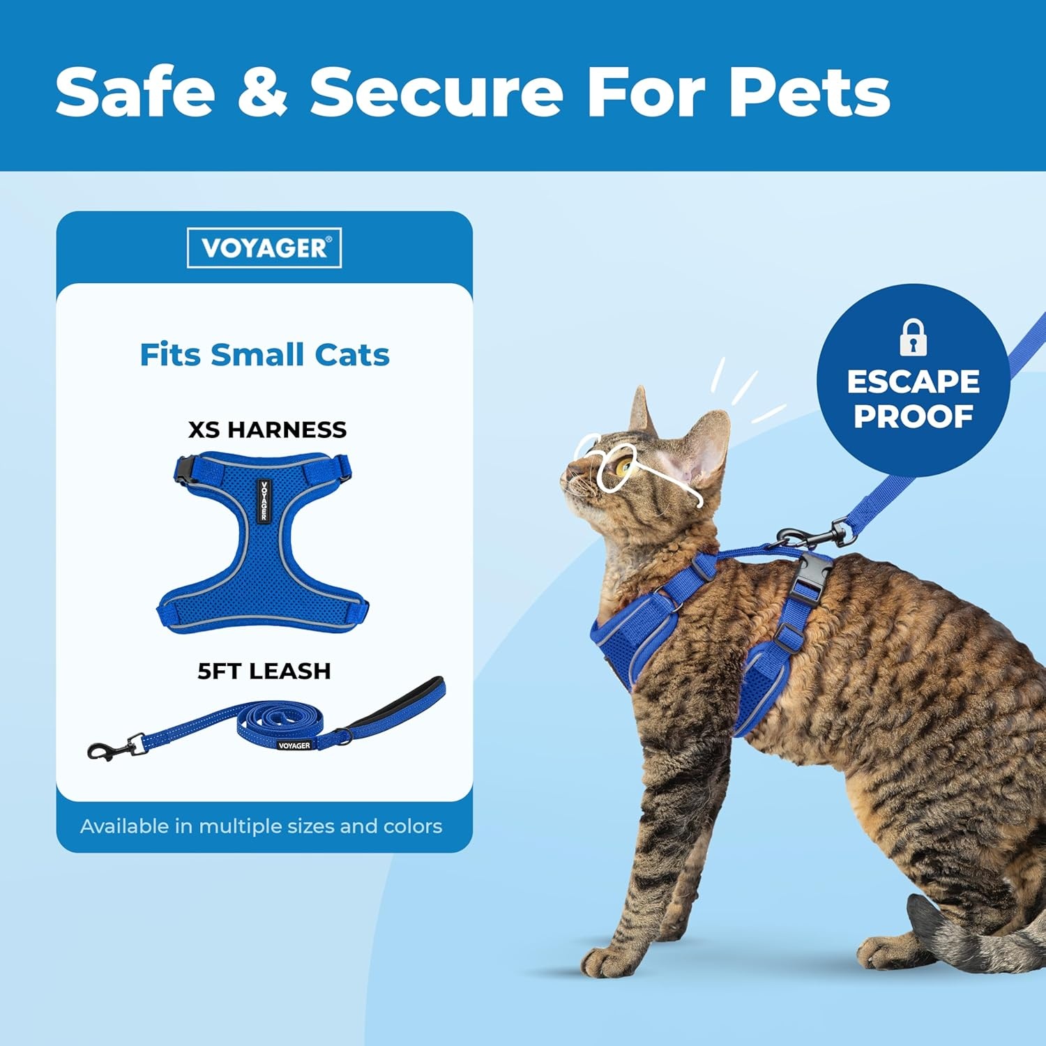 image:imageVoyager EscapeProof Stepin Lock Cat Harness amp 5ft NeopreneHandle Leash Set AllWeather Mesh with Reflective Stitching for Small to Large Cats by Best Pet Supplies Lavender 327 XXSRoyal Blue 327