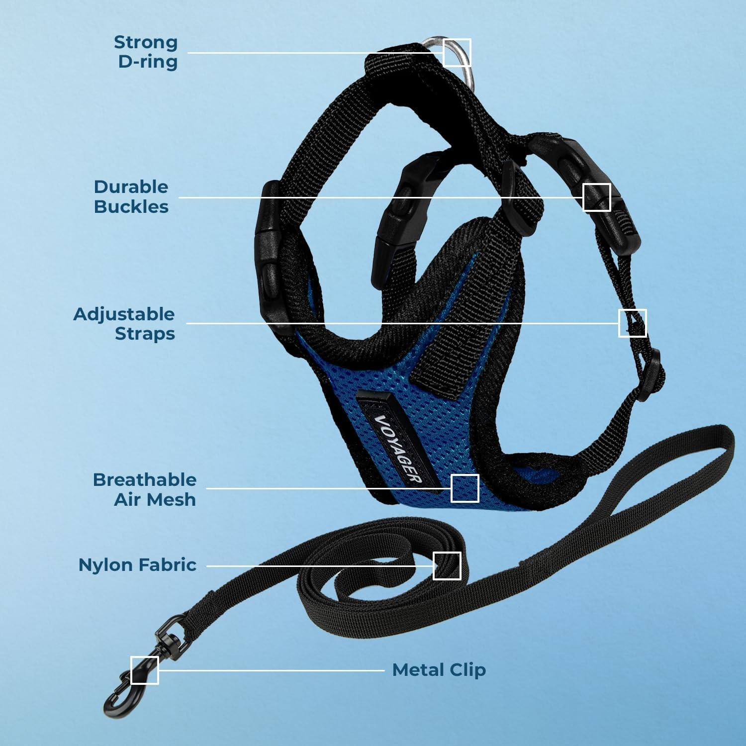 image:imageVoyager EscapeProof Stepin Lock Cat Harness amp 5ft NeopreneHandle Leash Set AllWeather Mesh with Reflective Stitching for Small to Large Cats by Best Pet Supplies Lavender 327 XXSHarness Leash Set Royal BlueBlack Trim