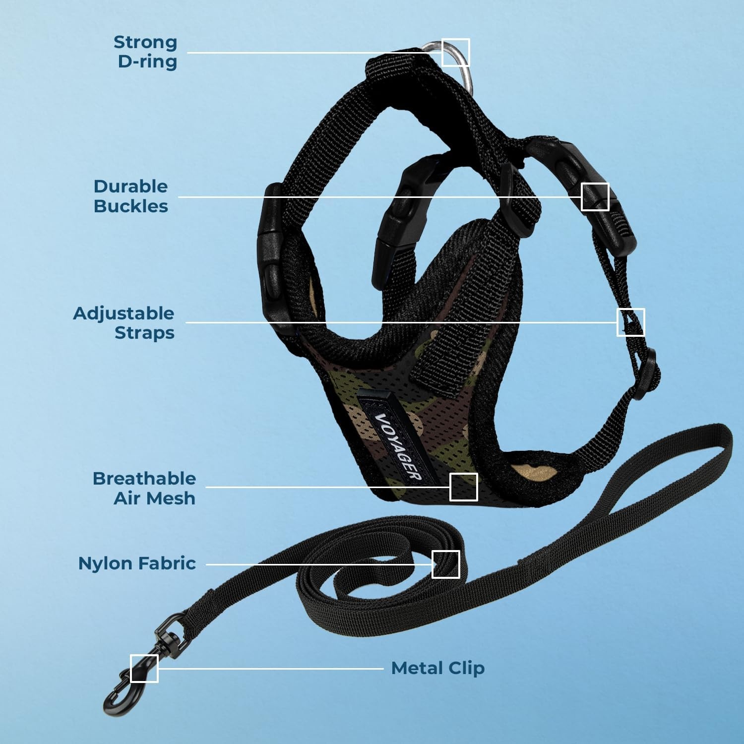 image:imageVoyager EscapeProof Stepin Lock Cat Harness amp 5ft NeopreneHandle Leash Set AllWeather Mesh with Reflective Stitching for Small to Large Cats by Best Pet Supplies Lavender 327 XXSHarness Leash Set ArmyBlack Trim