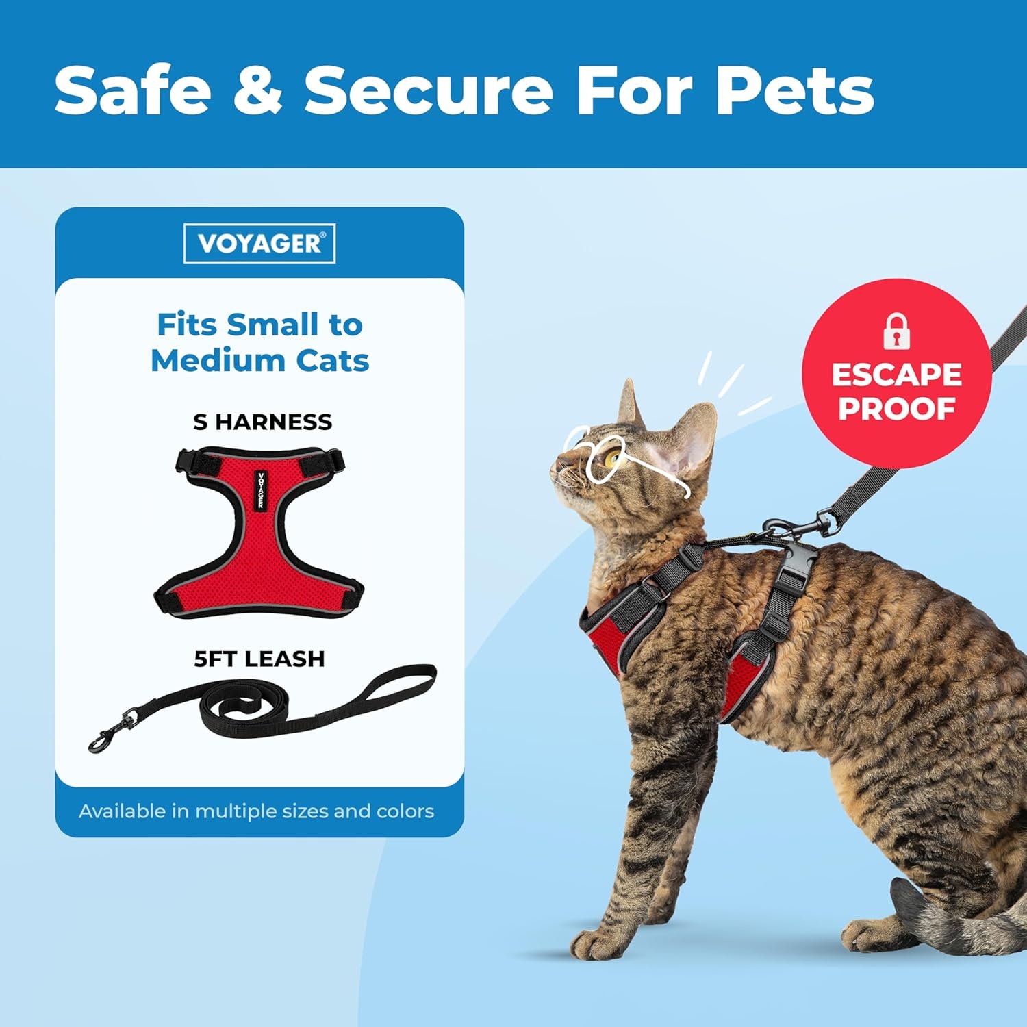 image:imageVoyager EscapeProof Stepin Lock Cat Harness amp 5ft NeopreneHandle Leash Set AllWeather Mesh with Reflective Stitching for Small to Large Cats by Best Pet Supplies Lavender 327 XXSBlack TrimRed 327