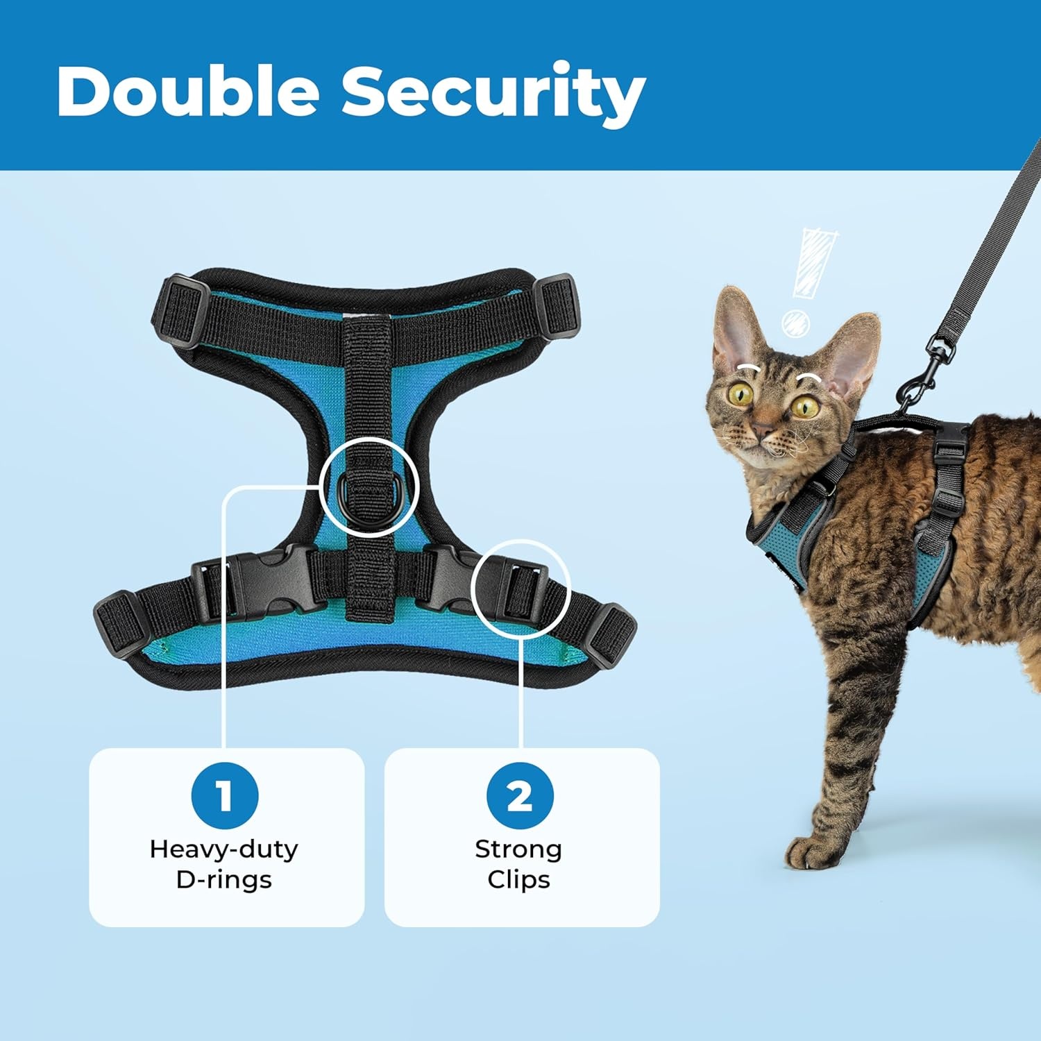 image:imageVoyager EscapeProof Stepin Lock Cat Harness amp 5ft NeopreneHandle Leash Set AllWeather Mesh with Reflective Stitching for Small to Large Cats by Best Pet Supplies Lavender 327 XXSBlack TrimTurquoise 327