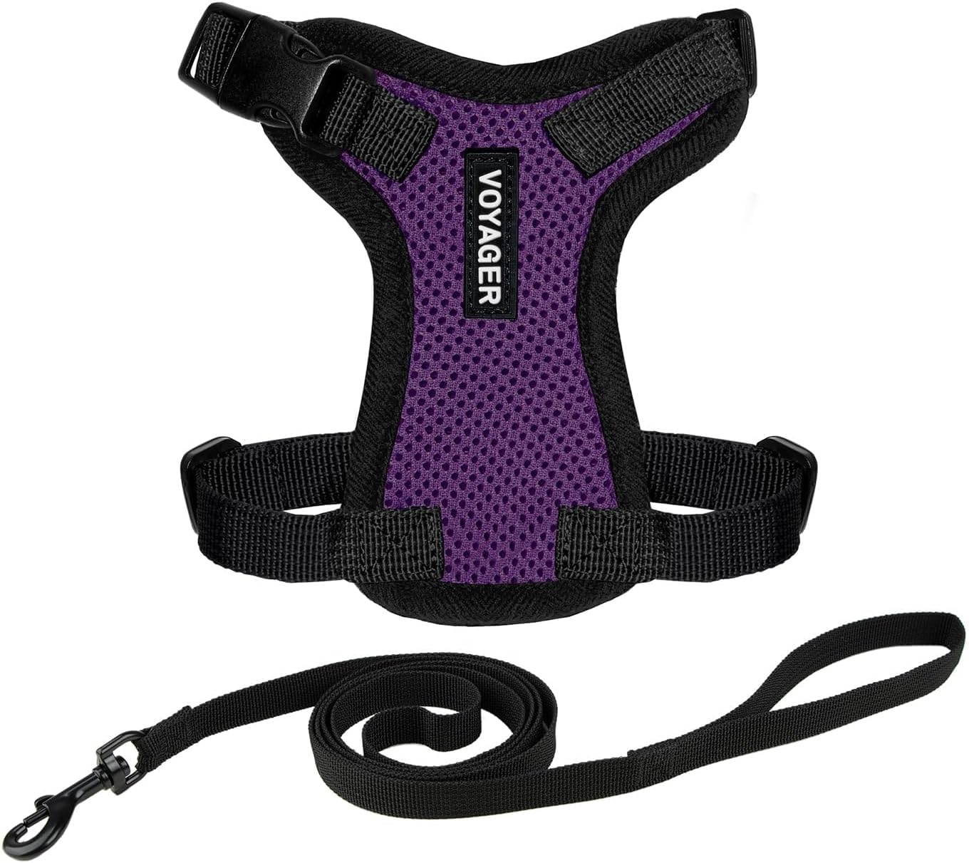image:imageVoyager EscapeProof Stepin Lock Cat Harness amp 5ft NeopreneHandle Leash Set AllWeather Mesh with Reflective Stitching for Small to Large Cats by Best Pet Supplies Lavender 327 XXSHarness Leash Set PurpleBlack Trim