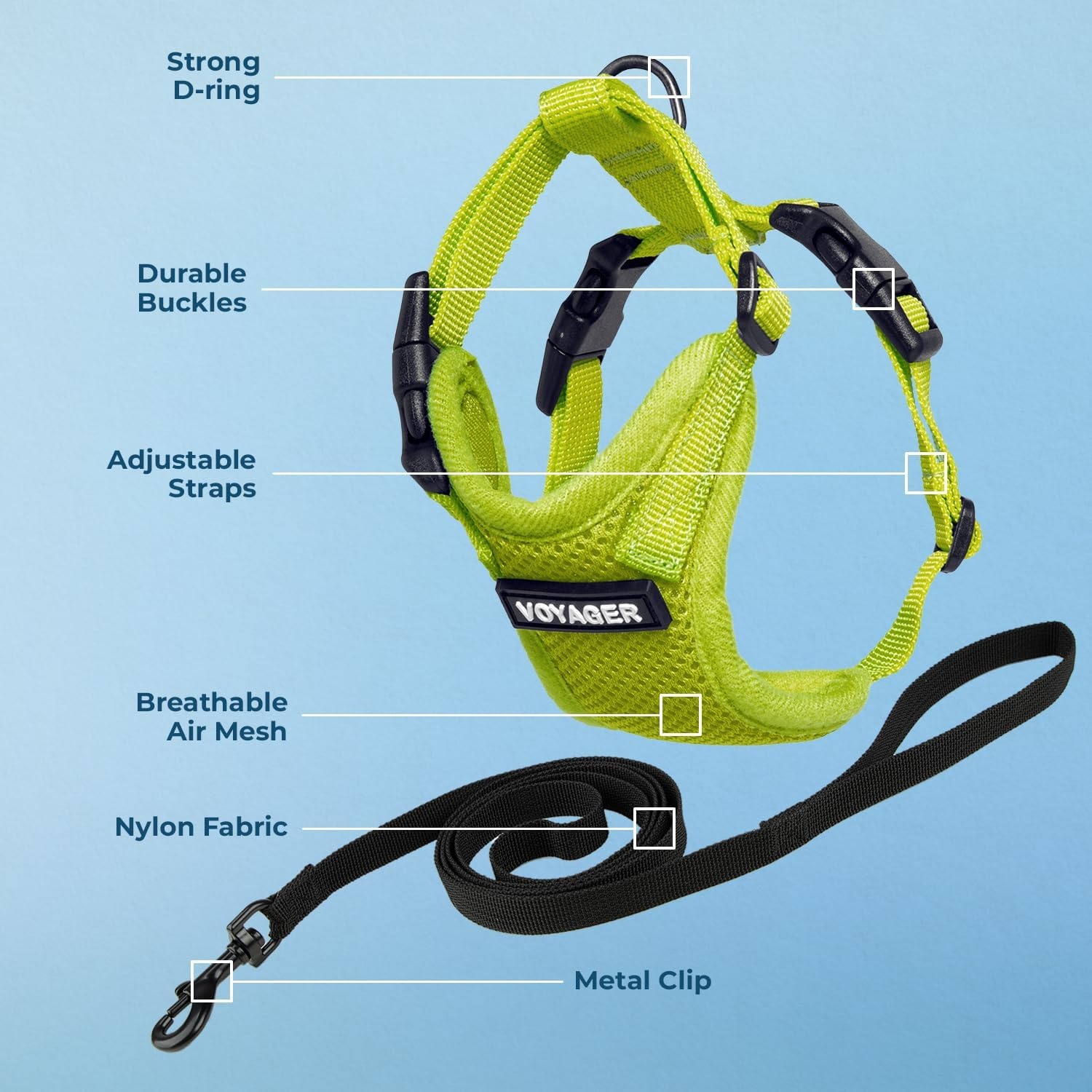 image:imageVoyager EscapeProof Stepin Lock Cat Harness amp 5ft NeopreneHandle Leash Set AllWeather Mesh with Reflective Stitching for Small to Large Cats by Best Pet Supplies Lavender 327 XXSHarness Leash Set Lime Green