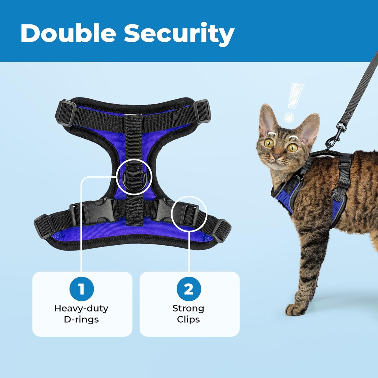 image:imageVoyager EscapeProof Stepin Lock Cat Harness amp 5ft NeopreneHandle Leash Set AllWeather Mesh with Reflective Stitching for Small to Large Cats by Best Pet Supplies Lavender 327 XXSBlack TrimRoyal Blue 327