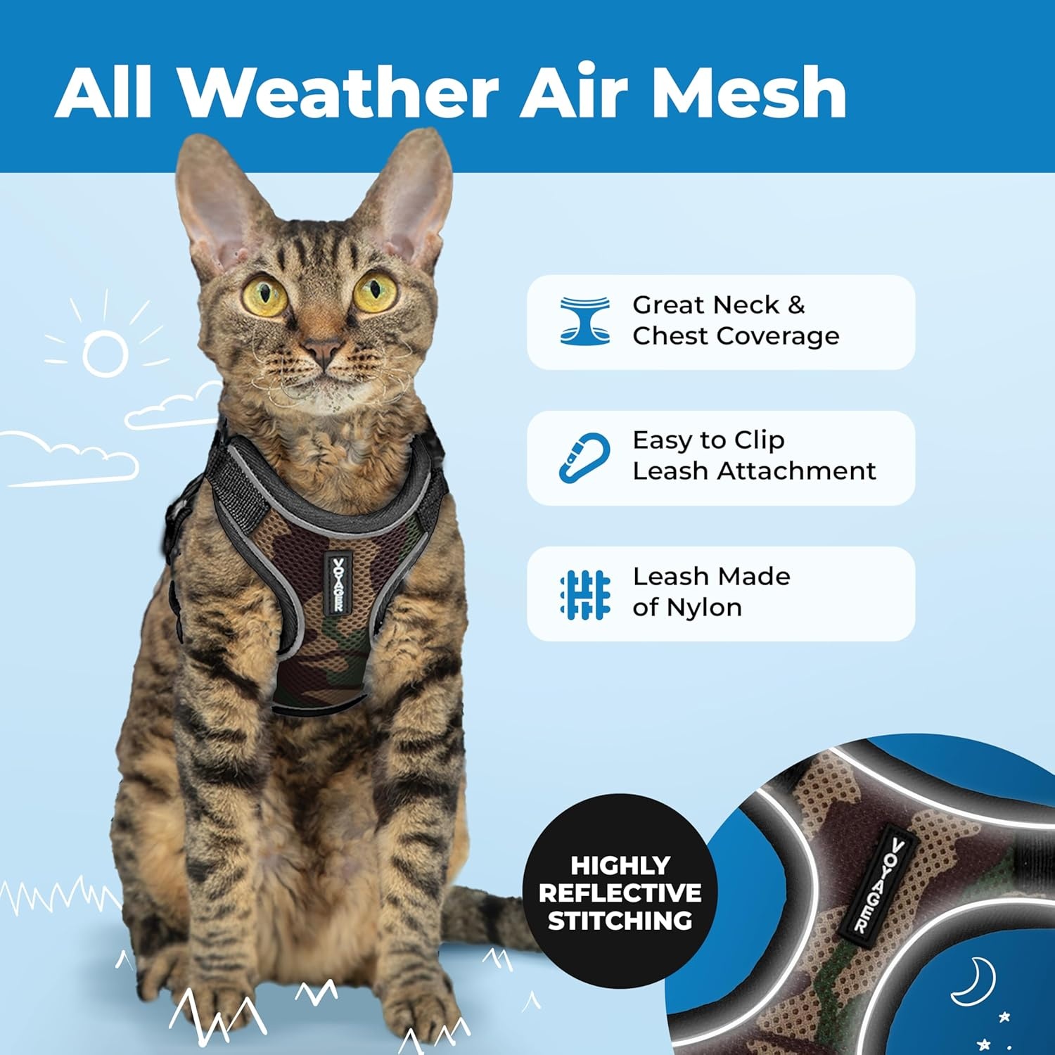 image:imageVoyager EscapeProof Stepin Lock Cat Harness amp 5ft NeopreneHandle Leash Set AllWeather Mesh with Reflective Stitching for Small to Large Cats by Best Pet Supplies Lavender 327 XXSArmy 327