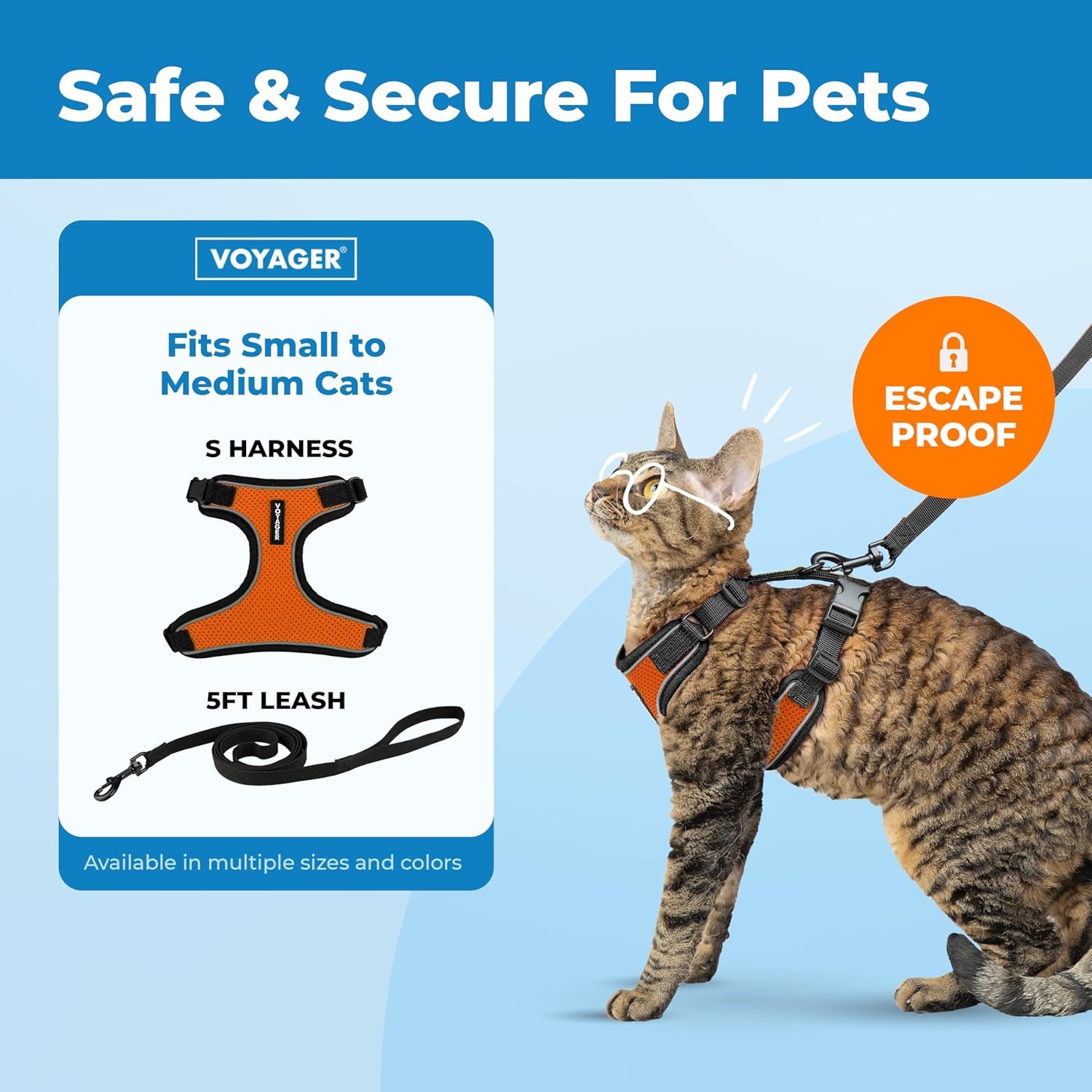 image:imageVoyager EscapeProof Stepin Lock Cat Harness amp 5ft NeopreneHandle Leash Set AllWeather Mesh with Reflective Stitching for Small to Large Cats by Best Pet Supplies Lavender 327 XXSBlack TrimOrange 327