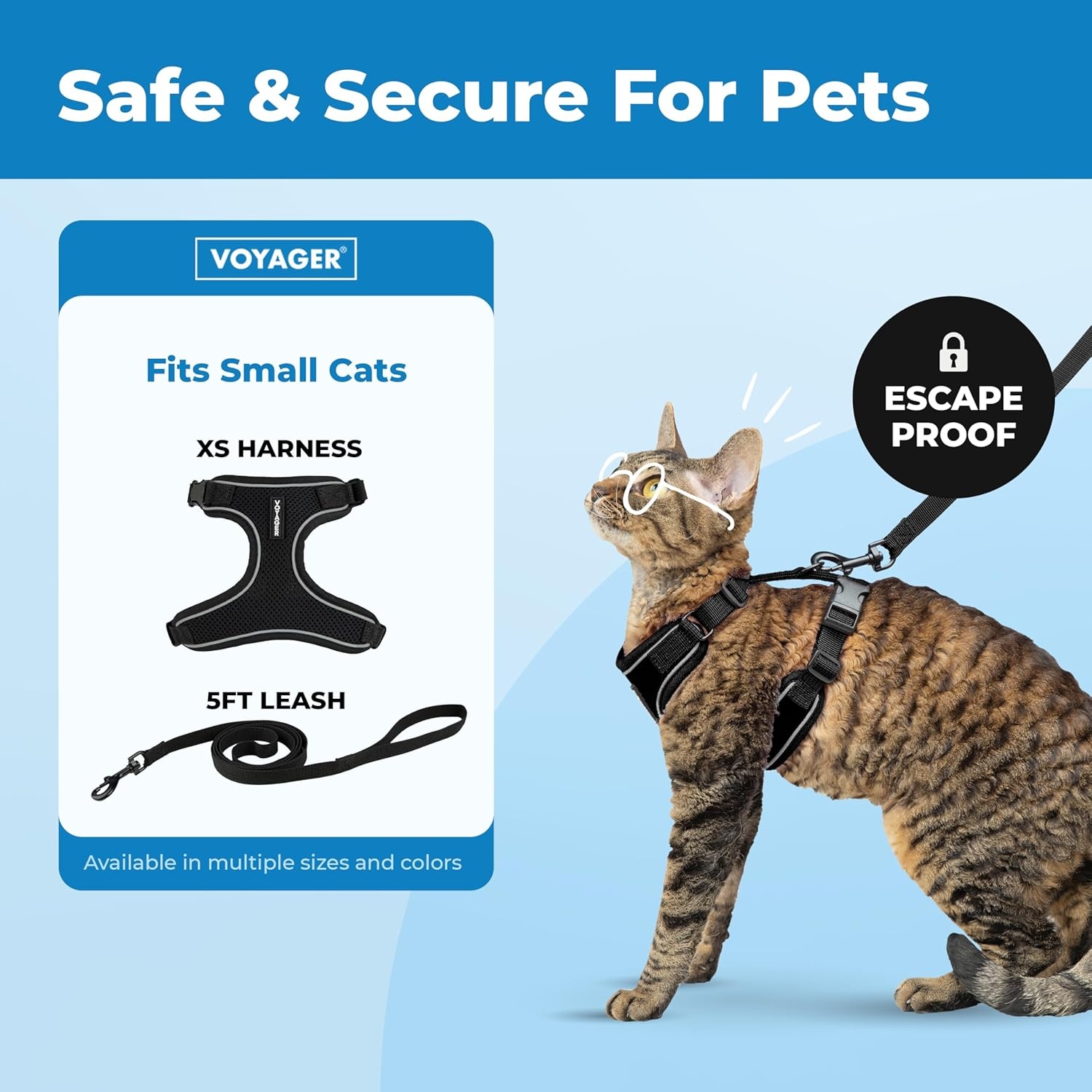 image:imageVoyager EscapeProof Stepin Lock Cat Harness amp 5ft NeopreneHandle Leash Set AllWeather Mesh with Reflective Stitching for Small to Large Cats by Best Pet Supplies Lavender 327 XXSBlack 327