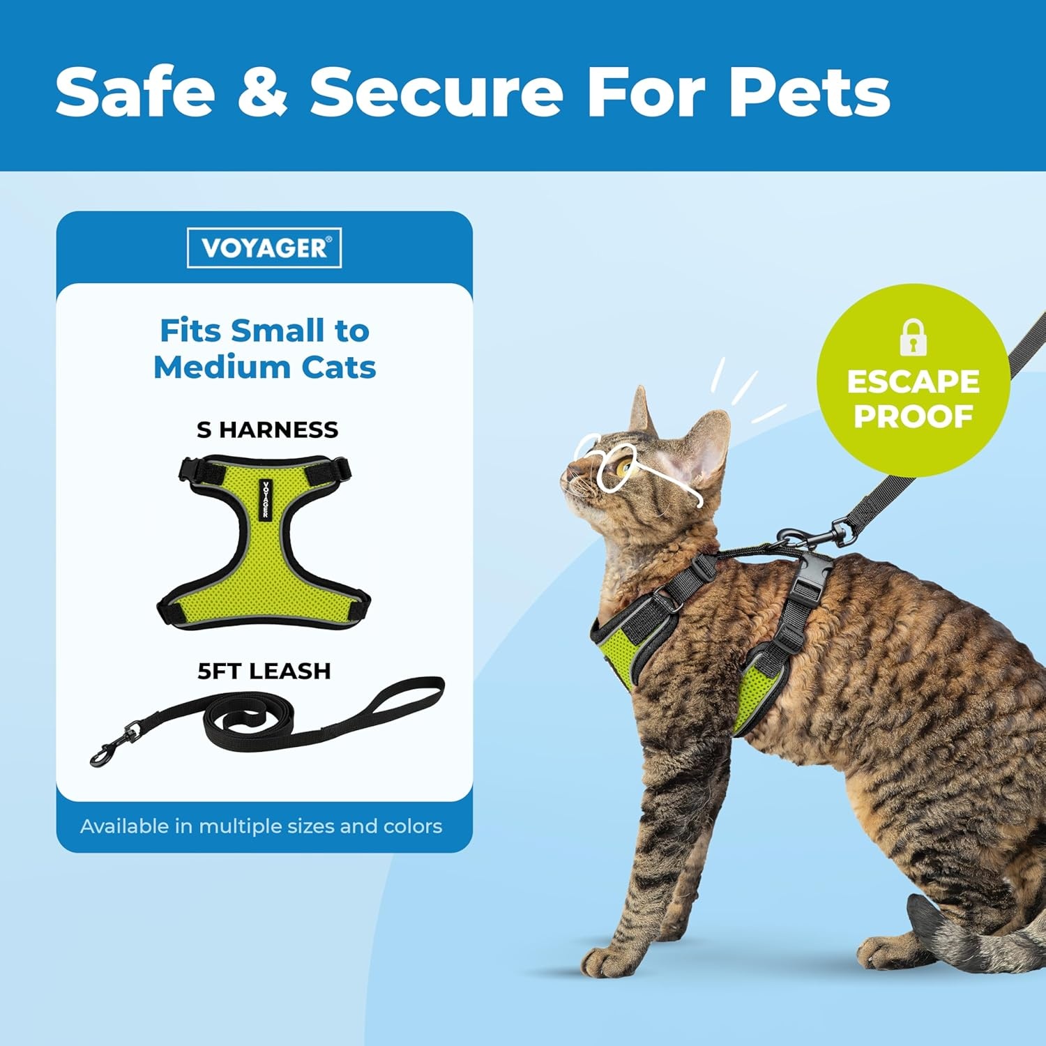 image:imageVoyager EscapeProof Stepin Lock Cat Harness amp 5ft NeopreneHandle Leash Set AllWeather Mesh with Reflective Stitching for Small to Large Cats by Best Pet Supplies Lavender 327 XXSBlack TrimLime 327