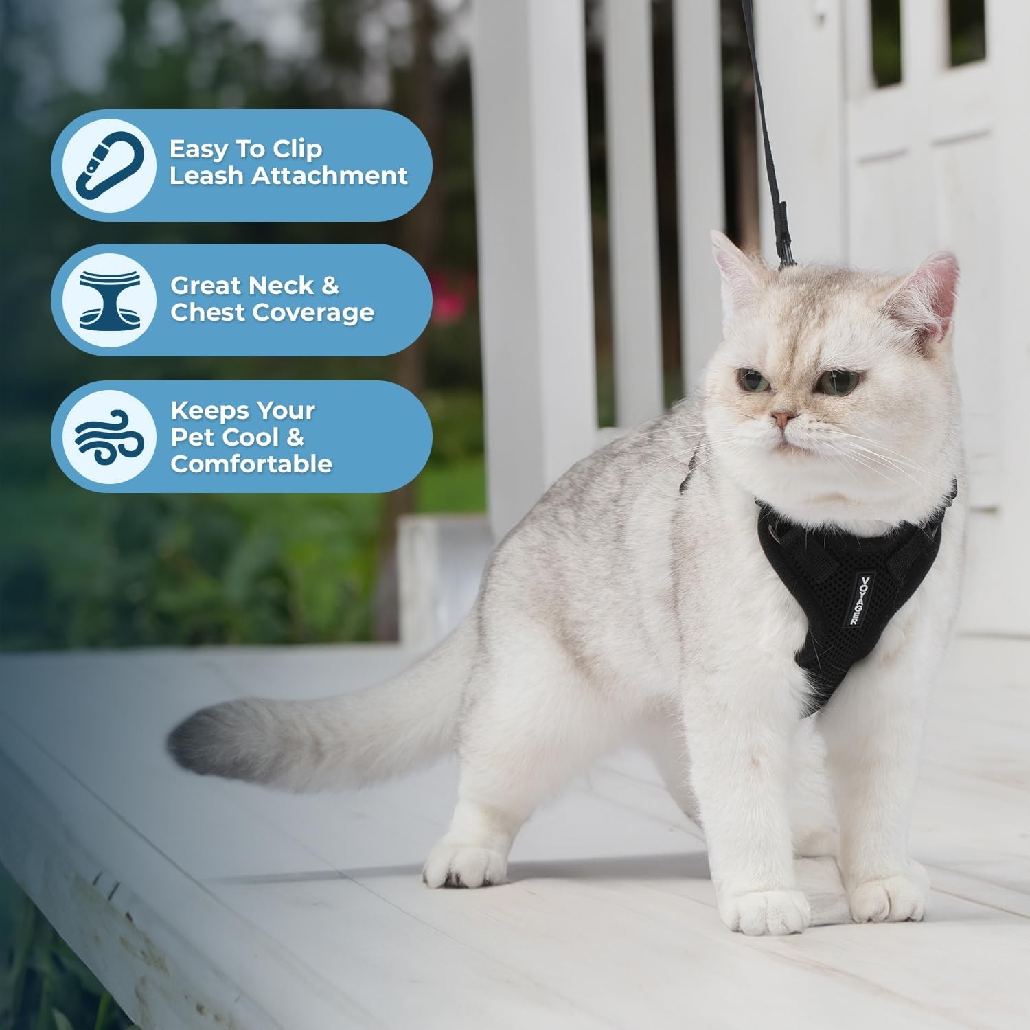 image:imageVoyager EscapeProof Stepin Lock Cat Harness amp 5ft NeopreneHandle Leash Set AllWeather Mesh with Reflective Stitching for Small to Large Cats by Best Pet Supplies Lavender 327 XXSHarness Leash Set Black