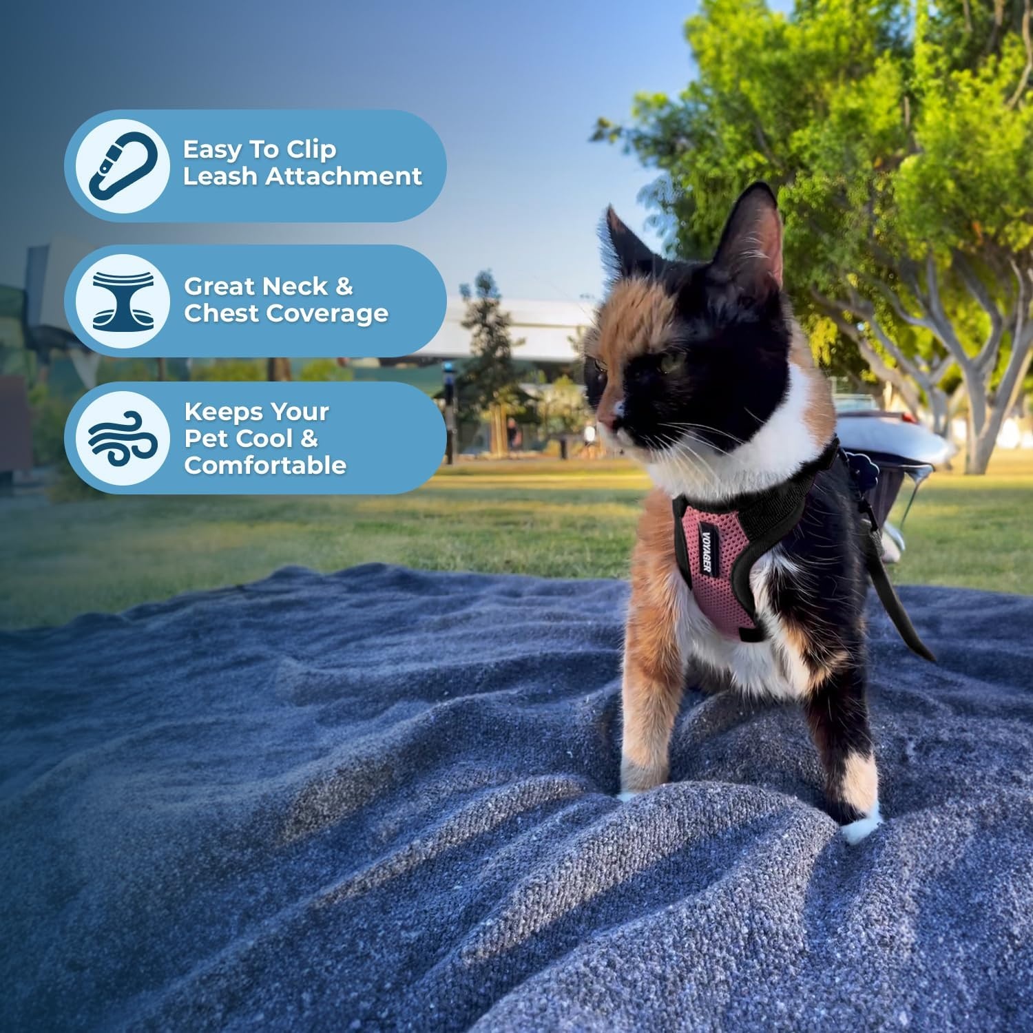 image:imageVoyager EscapeProof Stepin Lock Cat Harness amp 5ft NeopreneHandle Leash Set AllWeather Mesh with Reflective Stitching for Small to Large Cats by Best Pet Supplies Lavender 327 XXSHarness Leash Set PinkBlack Trim