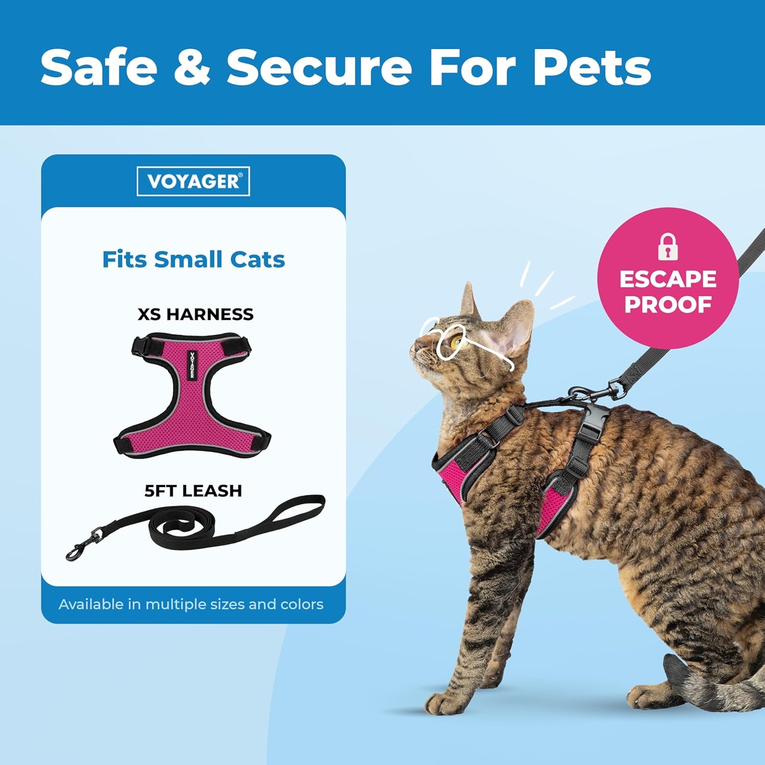image:imageVoyager EscapeProof Stepin Lock Cat Harness amp 5ft NeopreneHandle Leash Set AllWeather Mesh with Reflective Stitching for Small to Large Cats by Best Pet Supplies Lavender 327 XXSBlack TrimFuchsia 327