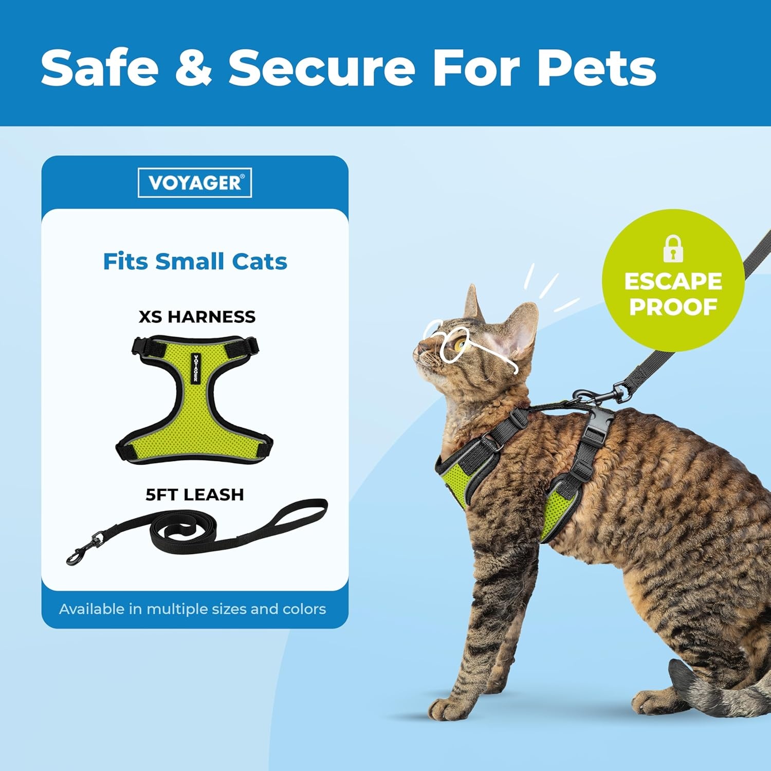 image:imageVoyager EscapeProof Stepin Lock Cat Harness amp 5ft NeopreneHandle Leash Set AllWeather Mesh with Reflective Stitching for Small to Large Cats by Best Pet Supplies Lavender 327 XXSBlack TrimLime 327