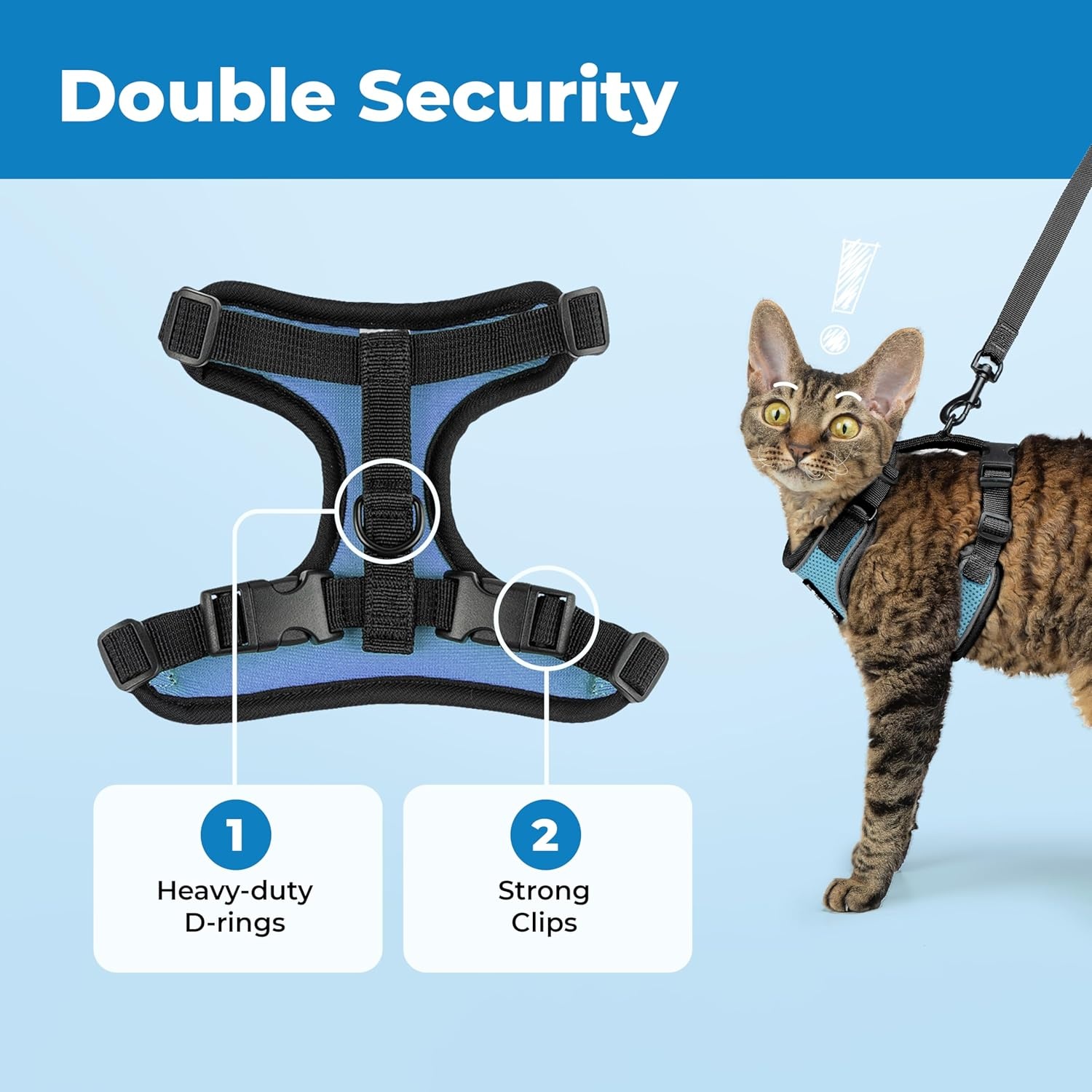 image:imageVoyager EscapeProof Stepin Lock Cat Harness amp 5ft NeopreneHandle Leash Set AllWeather Mesh with Reflective Stitching for Small to Large Cats by Best Pet Supplies Lavender 327 XXSBlack TrimBaby Blue 327