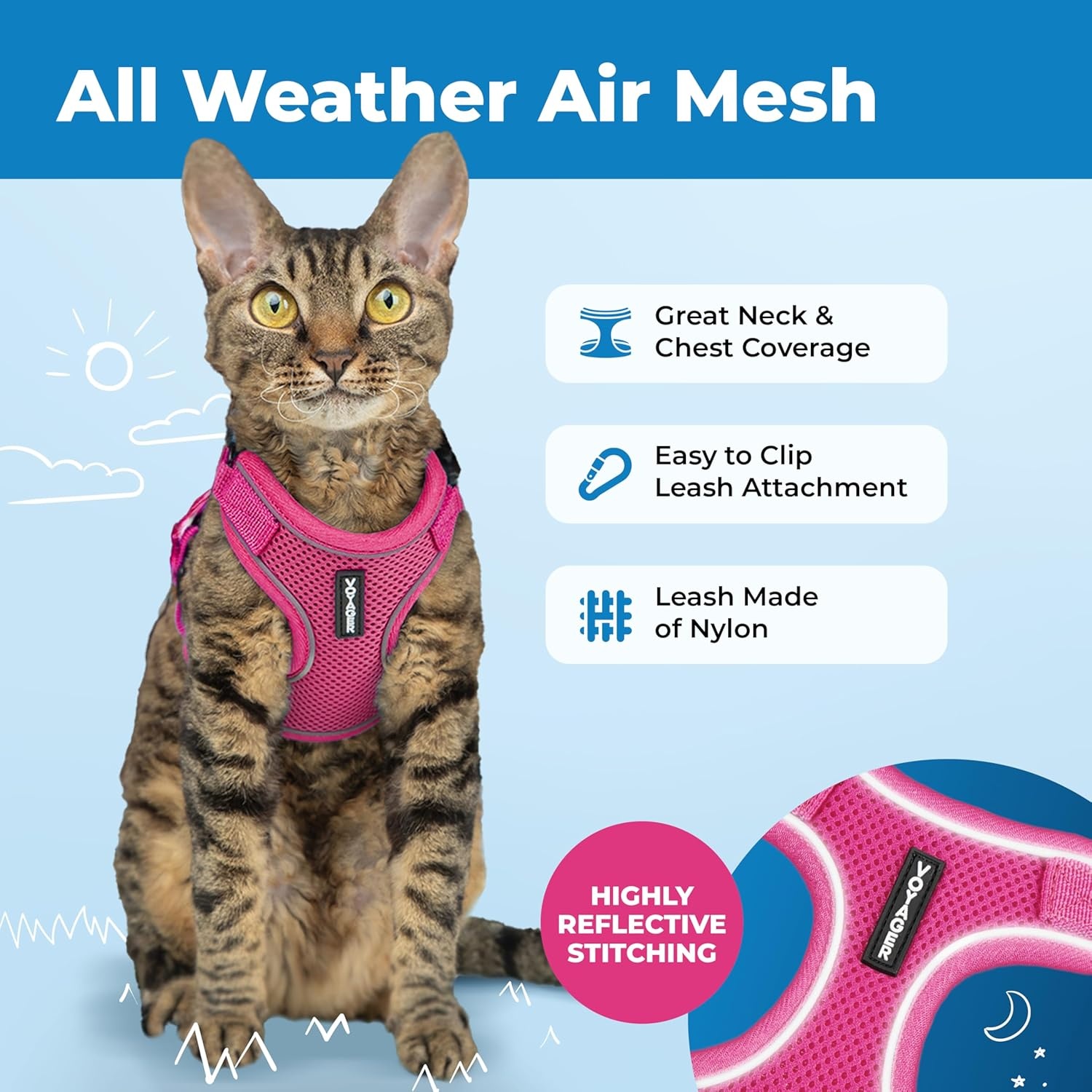 image:imageVoyager EscapeProof Stepin Lock Cat Harness amp 5ft NeopreneHandle Leash Set AllWeather Mesh with Reflective Stitching for Small to Large Cats by Best Pet Supplies Lavender 327 XXSFuchsia 327