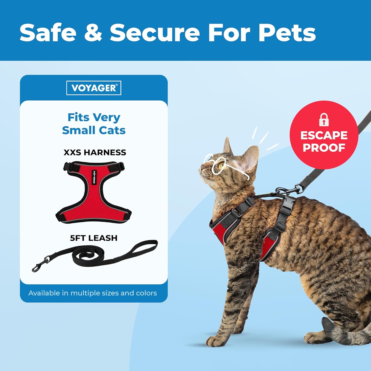 image:imageVoyager EscapeProof Stepin Lock Cat Harness amp 5ft NeopreneHandle Leash Set AllWeather Mesh with Reflective Stitching for Small to Large Cats by Best Pet Supplies Lavender 327 XXSBlack TrimRed 327