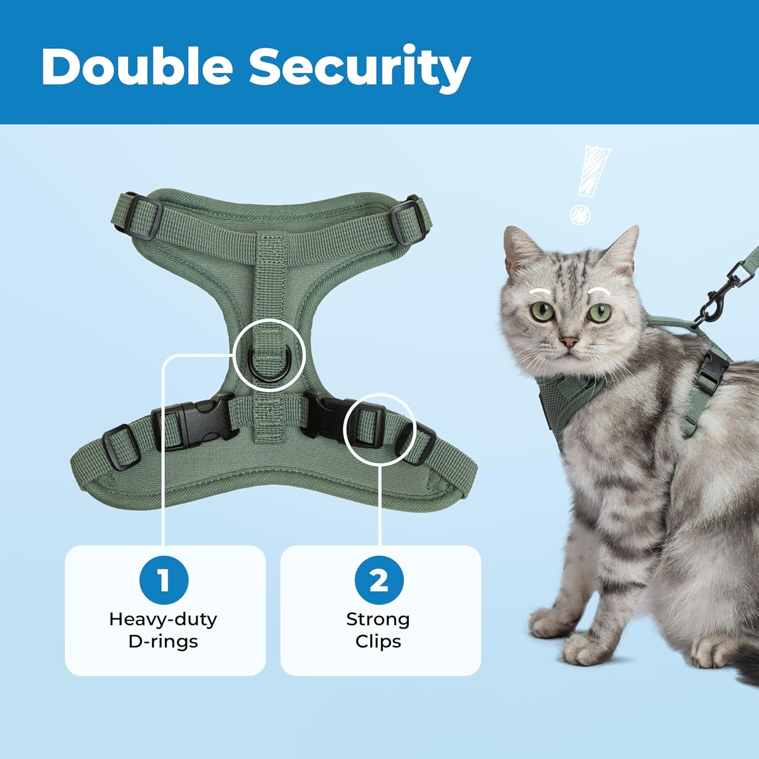 image:imageVoyager EscapeProof Stepin Lock Cat Harness amp 5ft NeopreneHandle Leash Set AllWeather Mesh with Reflective Stitching for Small to Large Cats by Best Pet Supplies Lavender 327 XXSMoss Green