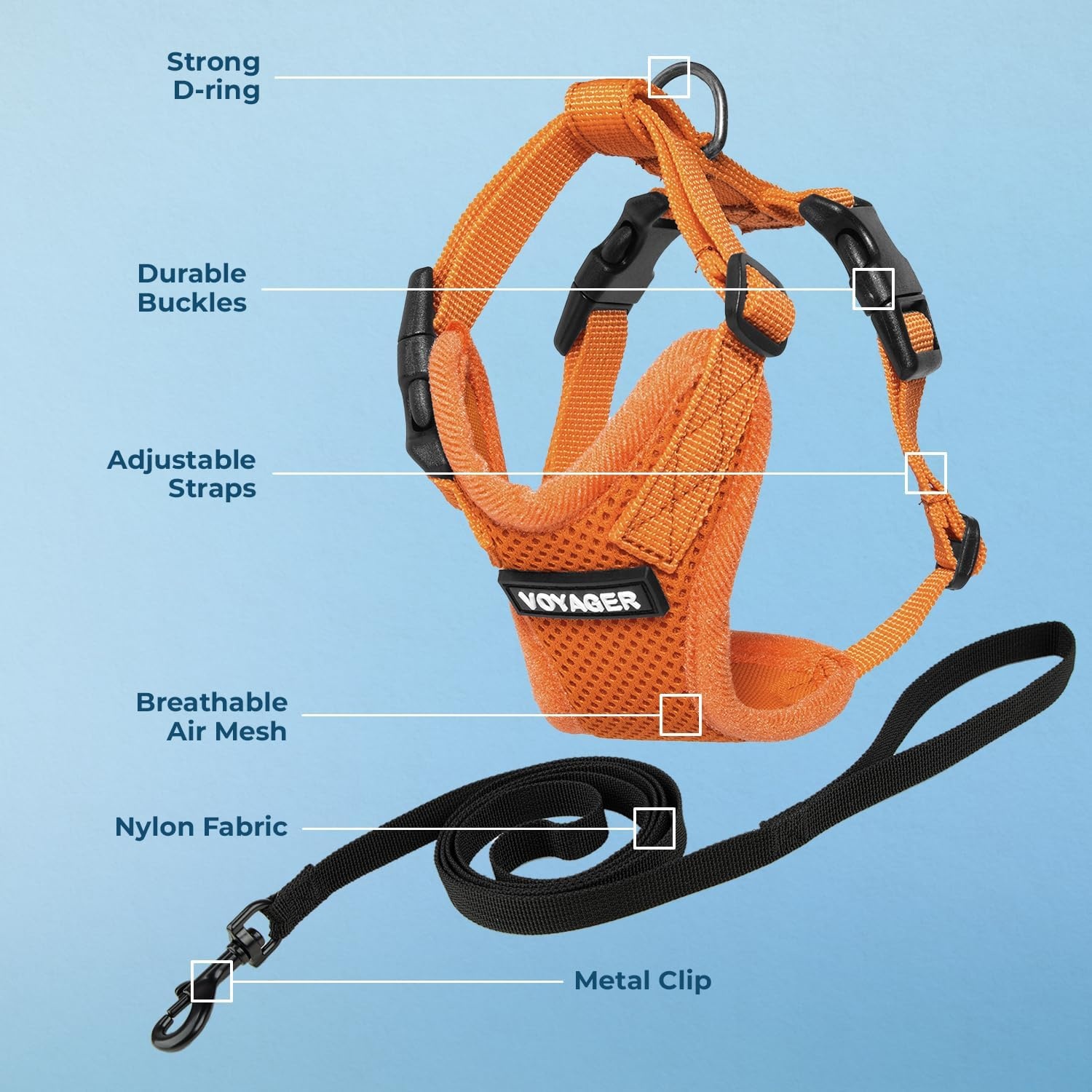 image:imageVoyager EscapeProof Stepin Lock Cat Harness amp 5ft NeopreneHandle Leash Set AllWeather Mesh with Reflective Stitching for Small to Large Cats by Best Pet Supplies Lavender 327 XXSHarness Leash Set Orange