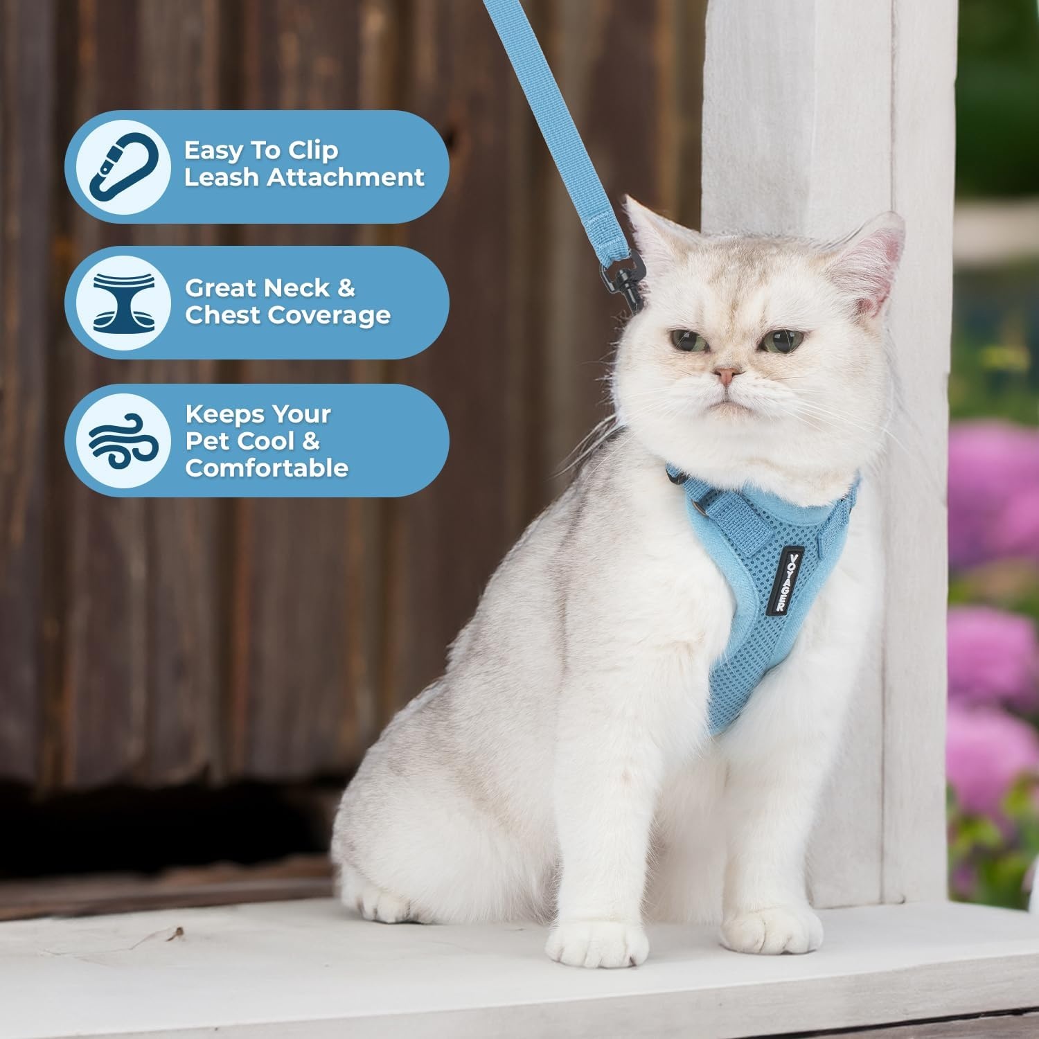 image:imageVoyager EscapeProof Stepin Lock Cat Harness amp 5ft NeopreneHandle Leash Set AllWeather Mesh with Reflective Stitching for Small to Large Cats by Best Pet Supplies Lavender 327 XXSHarness Leash Set Baby Blue