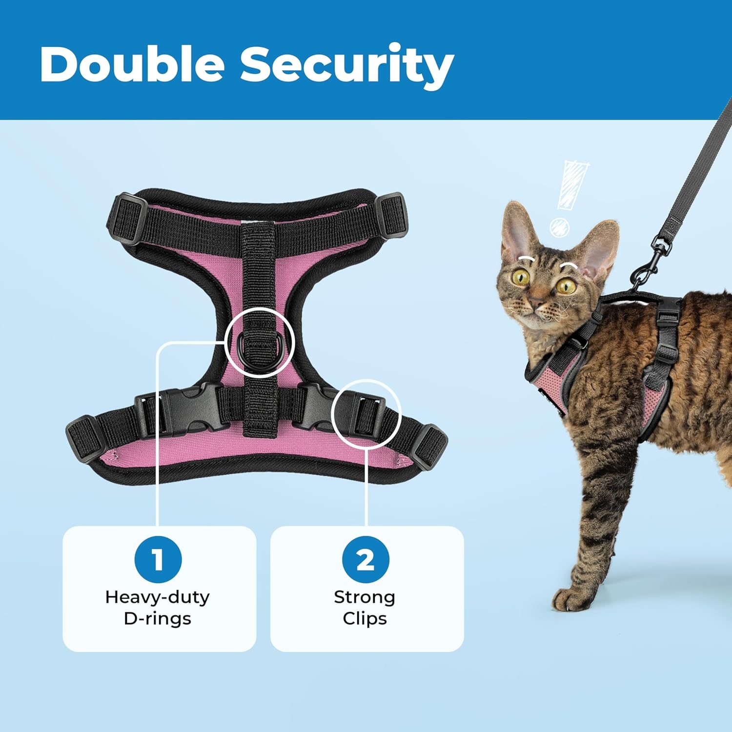 image:imageVoyager EscapeProof Stepin Lock Cat Harness amp 5ft NeopreneHandle Leash Set AllWeather Mesh with Reflective Stitching for Small to Large Cats by Best Pet Supplies Lavender 327 XXSBlack TrimPink 327