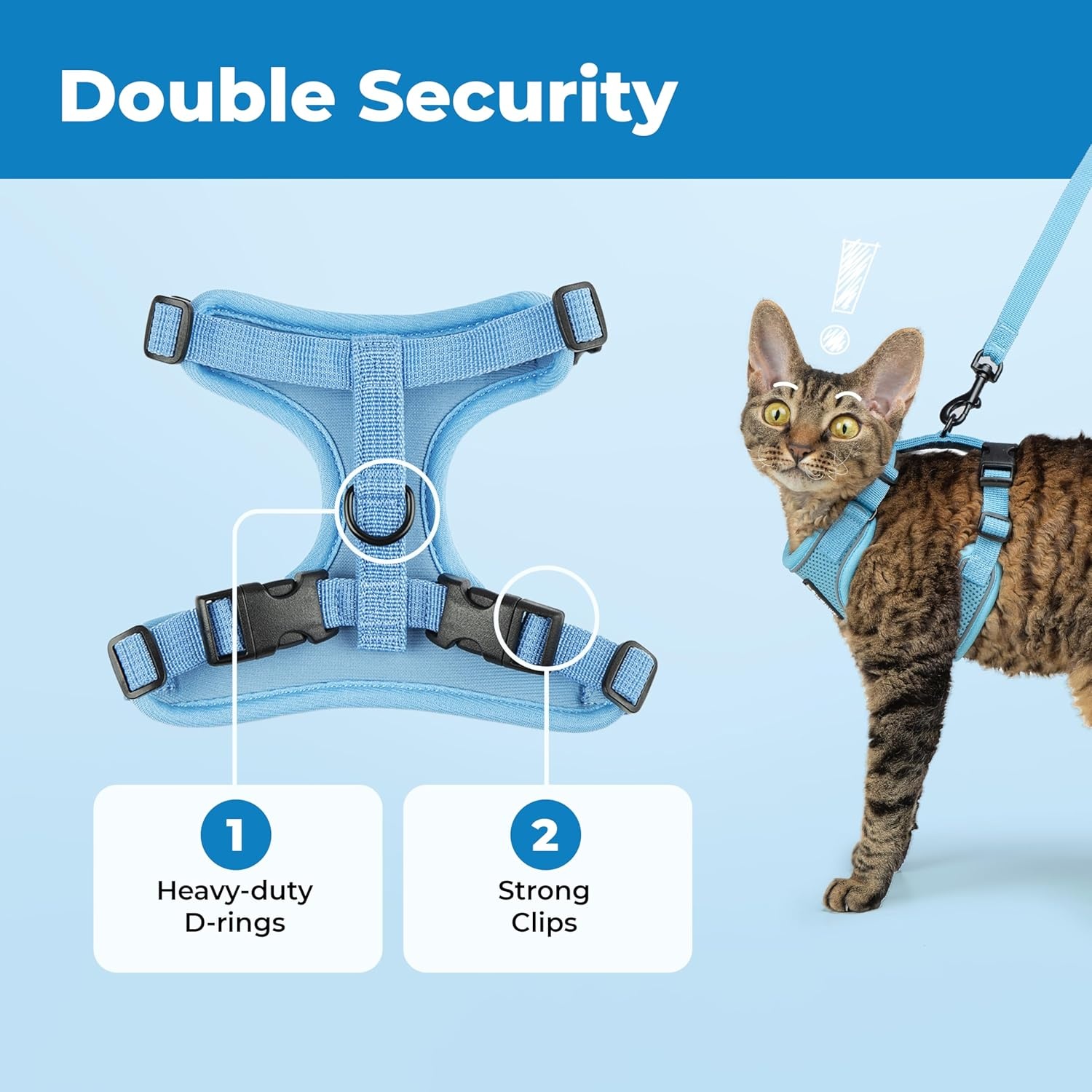 image:imageVoyager EscapeProof Stepin Lock Cat Harness amp 5ft NeopreneHandle Leash Set AllWeather Mesh with Reflective Stitching for Small to Large Cats by Best Pet Supplies Lavender 327 XXSBaby Blue 327