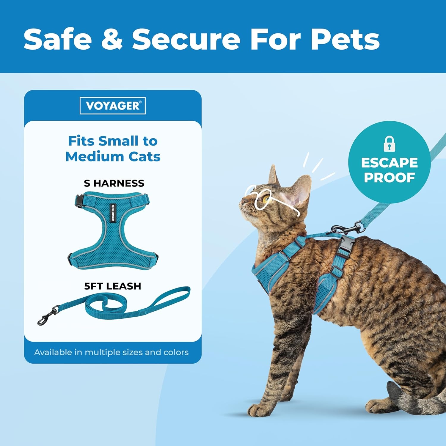 image:imageVoyager EscapeProof Stepin Lock Cat Harness amp 5ft NeopreneHandle Leash Set AllWeather Mesh with Reflective Stitching for Small to Large Cats by Best Pet Supplies Lavender 327 XXSTurquoise 327