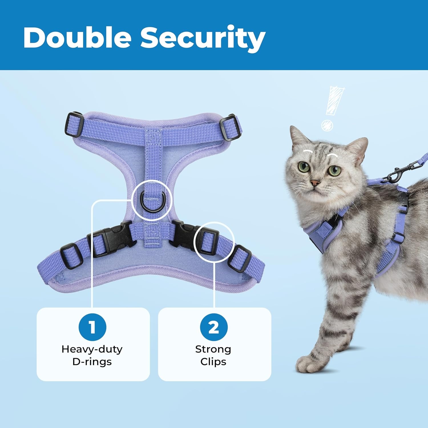 image:imageVoyager EscapeProof Stepin Lock Cat Harness amp 5ft NeopreneHandle Leash Set AllWeather Mesh with Reflective Stitching for Small to Large Cats by Best Pet Supplies Lavender 327 XXSLavender
