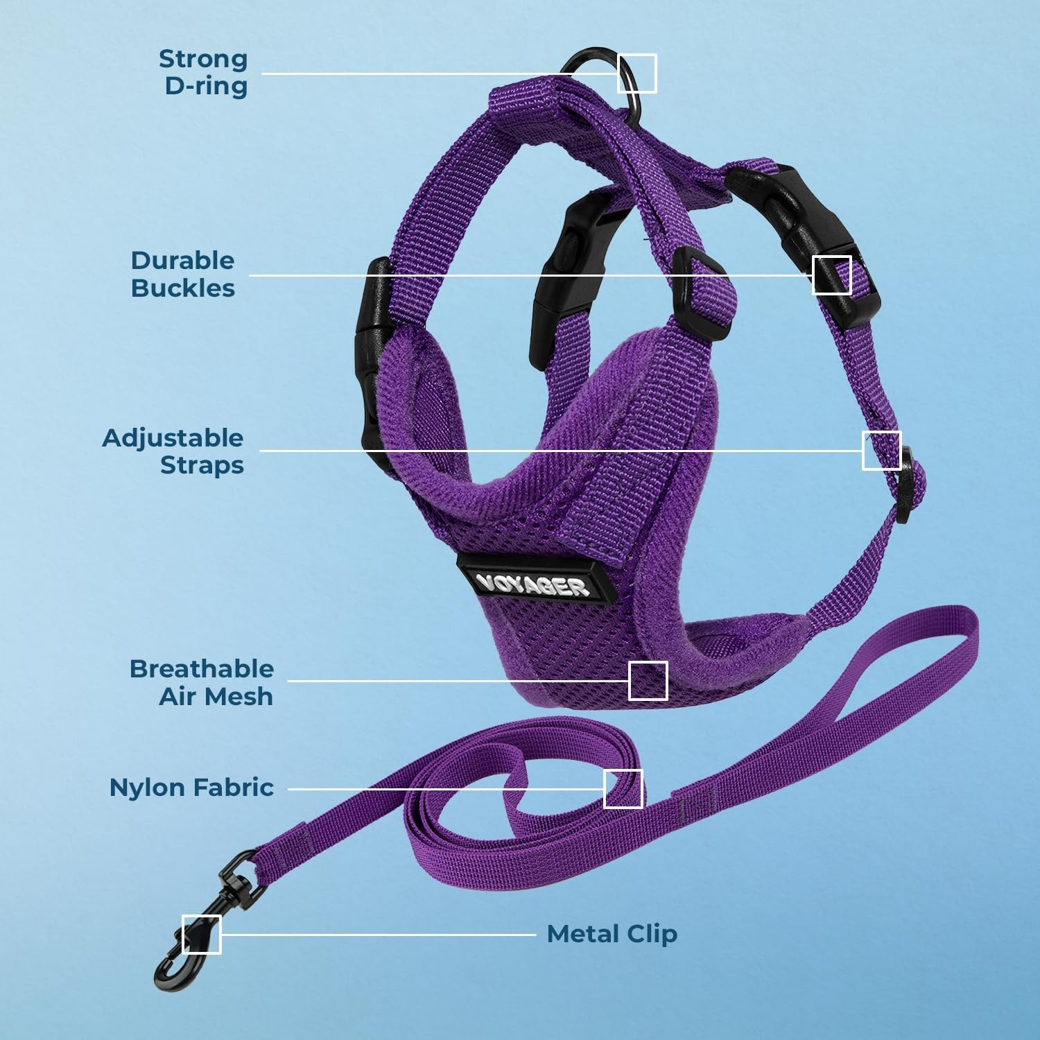 image:imageVoyager EscapeProof Stepin Lock Cat Harness amp 5ft NeopreneHandle Leash Set AllWeather Mesh with Reflective Stitching for Small to Large Cats by Best Pet Supplies Lavender 327 XXSHarness Leash Set Purple