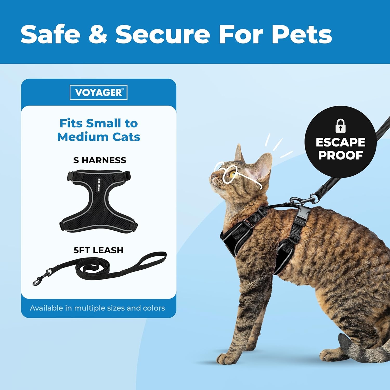 image:imageVoyager EscapeProof Stepin Lock Cat Harness amp 5ft NeopreneHandle Leash Set AllWeather Mesh with Reflective Stitching for Small to Large Cats by Best Pet Supplies Lavender 327 XXSBlack 327