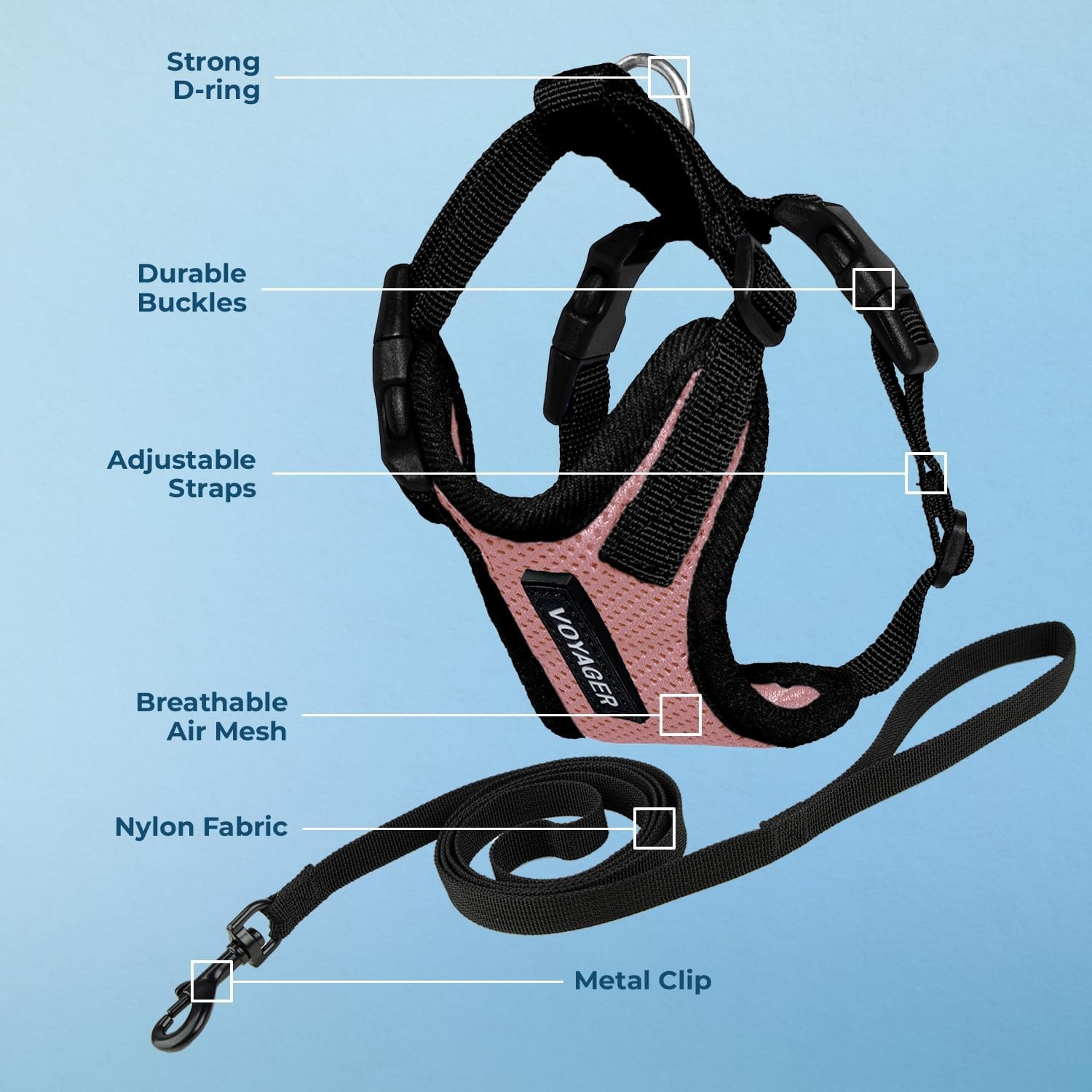 image:imageVoyager EscapeProof Stepin Lock Cat Harness amp 5ft NeopreneHandle Leash Set AllWeather Mesh with Reflective Stitching for Small to Large Cats by Best Pet Supplies Lavender 327 XXSHarness Leash Set PinkBlack Trim
