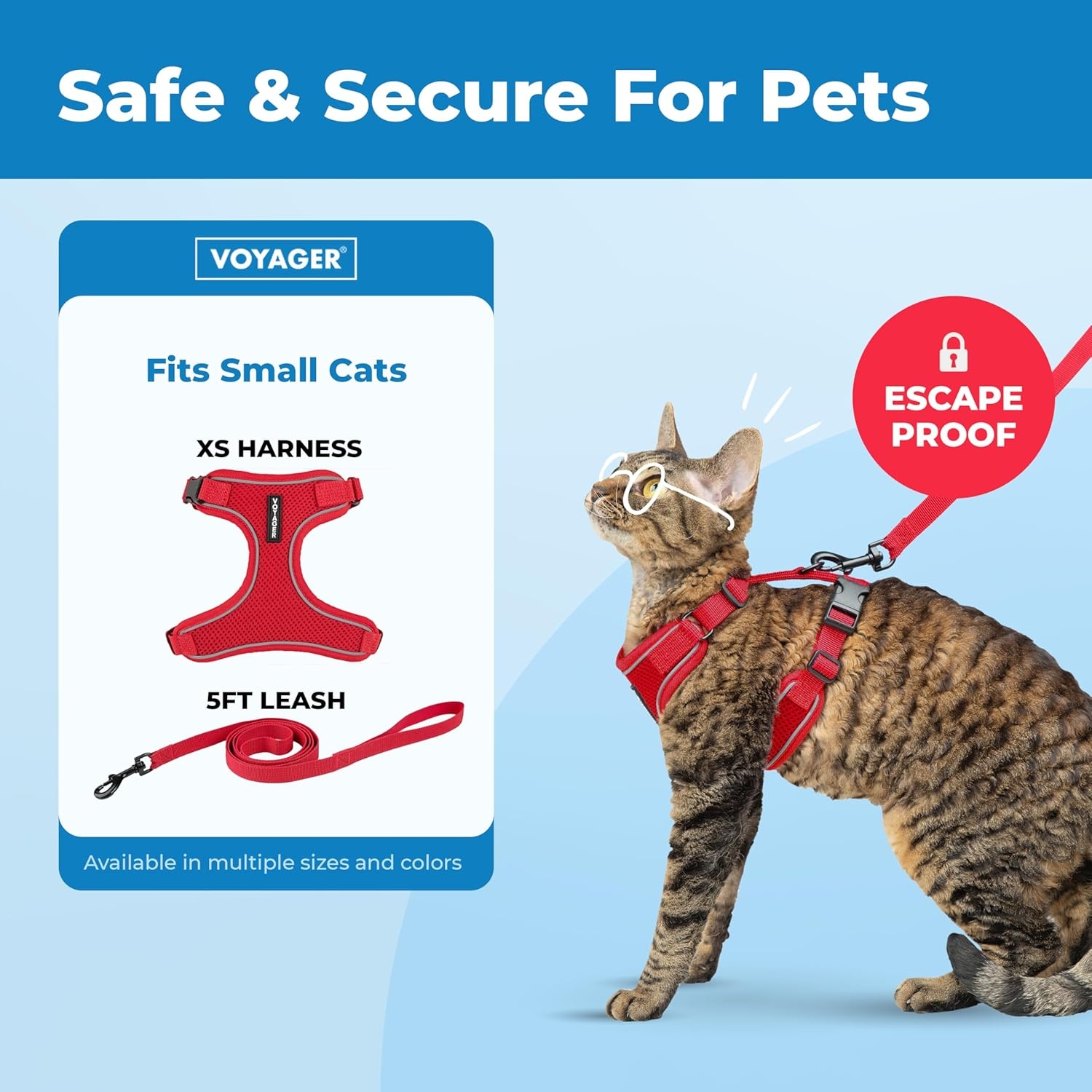 image:imageVoyager EscapeProof Stepin Lock Cat Harness amp 5ft NeopreneHandle Leash Set AllWeather Mesh with Reflective Stitching for Small to Large Cats by Best Pet Supplies Lavender 327 XXSRed 327