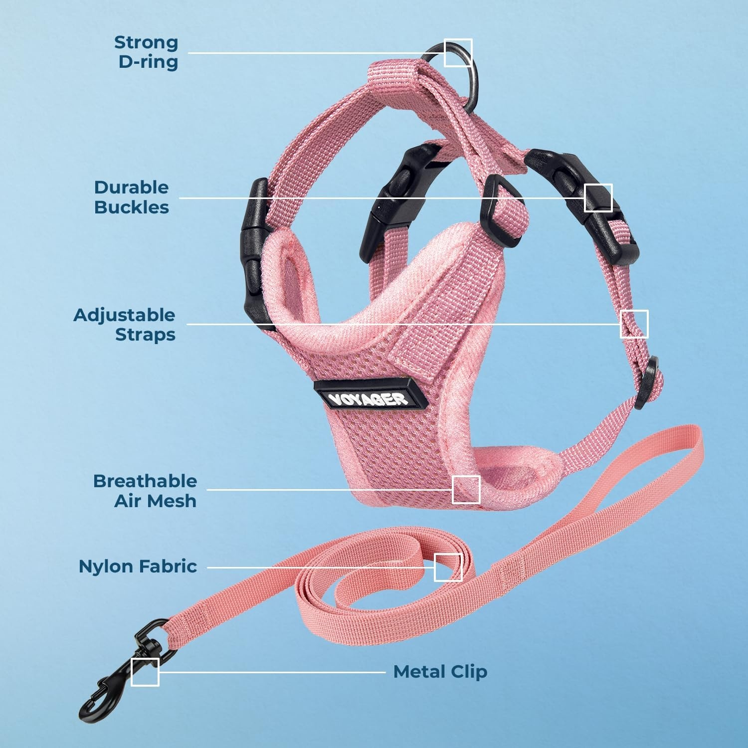 image:imageVoyager EscapeProof Stepin Lock Cat Harness amp 5ft NeopreneHandle Leash Set AllWeather Mesh with Reflective Stitching for Small to Large Cats by Best Pet Supplies Lavender 327 XXSHarness Leash Set Pink