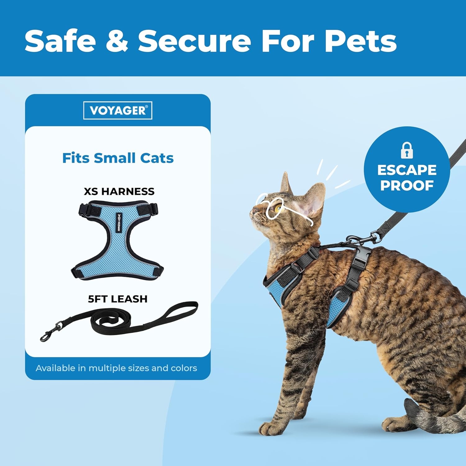 image:imageVoyager EscapeProof Stepin Lock Cat Harness amp 5ft NeopreneHandle Leash Set AllWeather Mesh with Reflective Stitching for Small to Large Cats by Best Pet Supplies Lavender 327 XXSBlack TrimBaby Blue 327