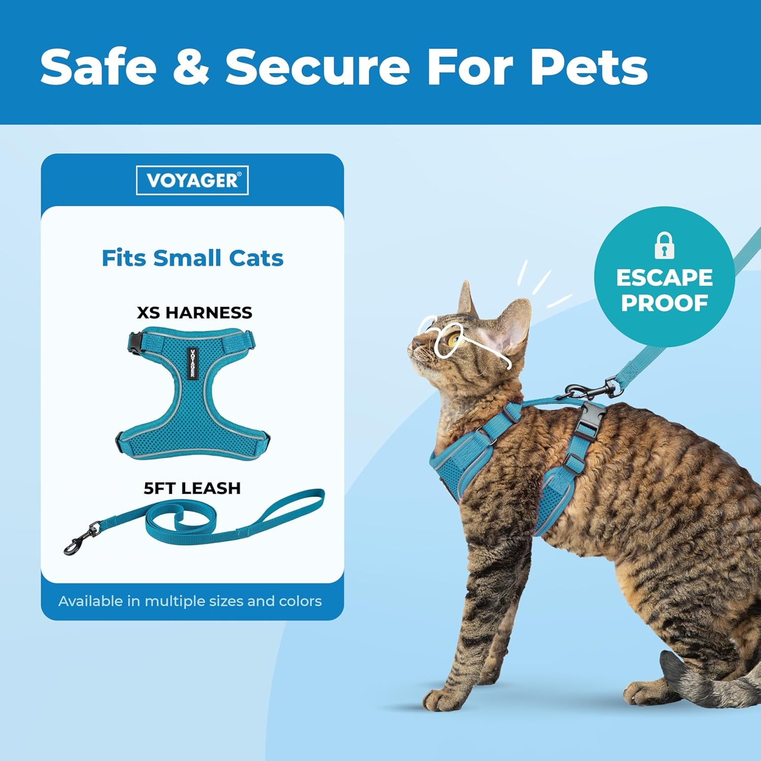 image:imageVoyager EscapeProof Stepin Lock Cat Harness amp 5ft NeopreneHandle Leash Set AllWeather Mesh with Reflective Stitching for Small to Large Cats by Best Pet Supplies Lavender 327 XXSTurquoise 327