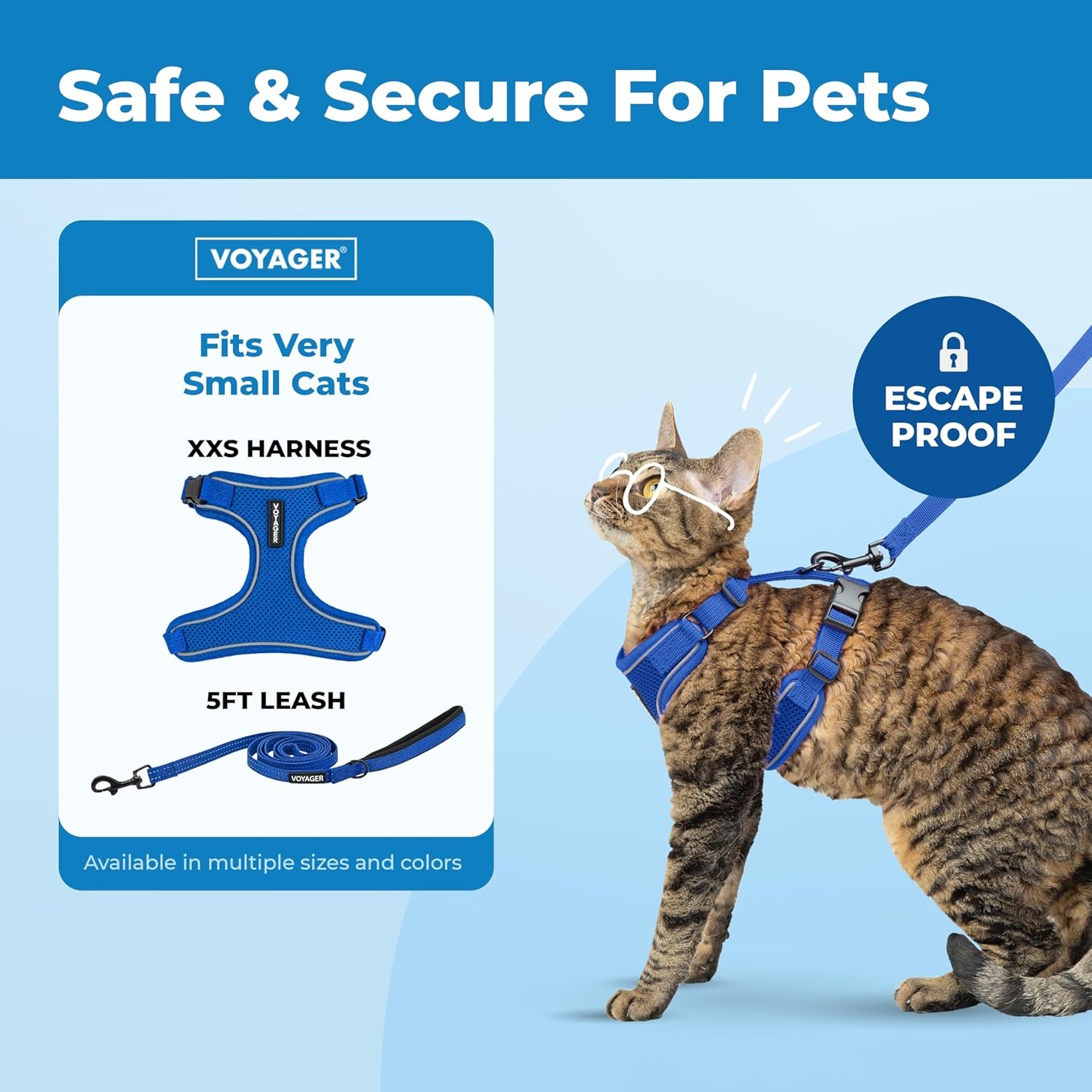 image:imageVoyager EscapeProof Stepin Lock Cat Harness amp 5ft NeopreneHandle Leash Set AllWeather Mesh with Reflective Stitching for Small to Large Cats by Best Pet Supplies Lavender 327 XXSRoyal Blue 327