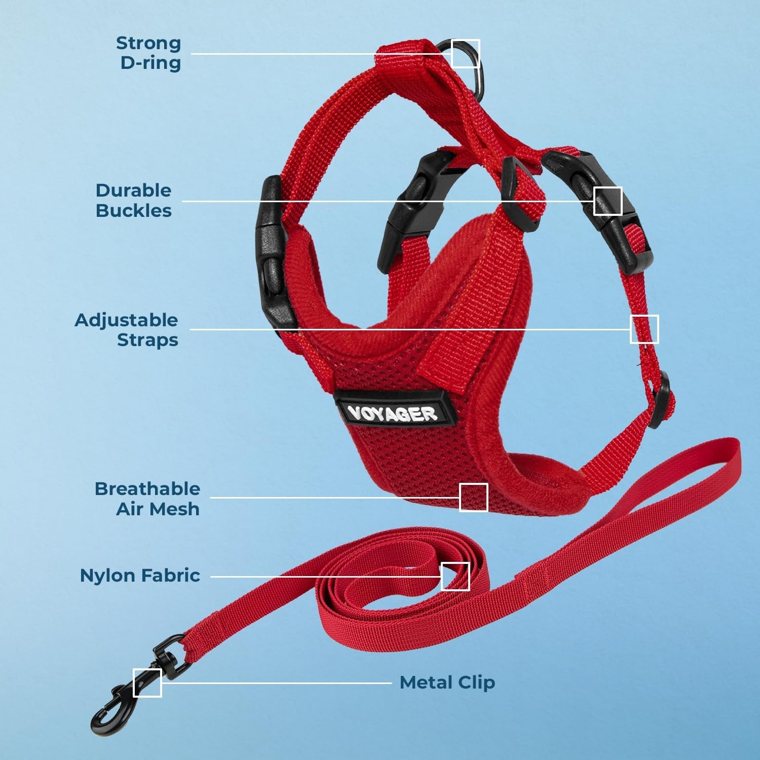 image:imageVoyager EscapeProof Stepin Lock Cat Harness amp 5ft NeopreneHandle Leash Set AllWeather Mesh with Reflective Stitching for Small to Large Cats by Best Pet Supplies Lavender 327 XXSHarness Leash Set Red
