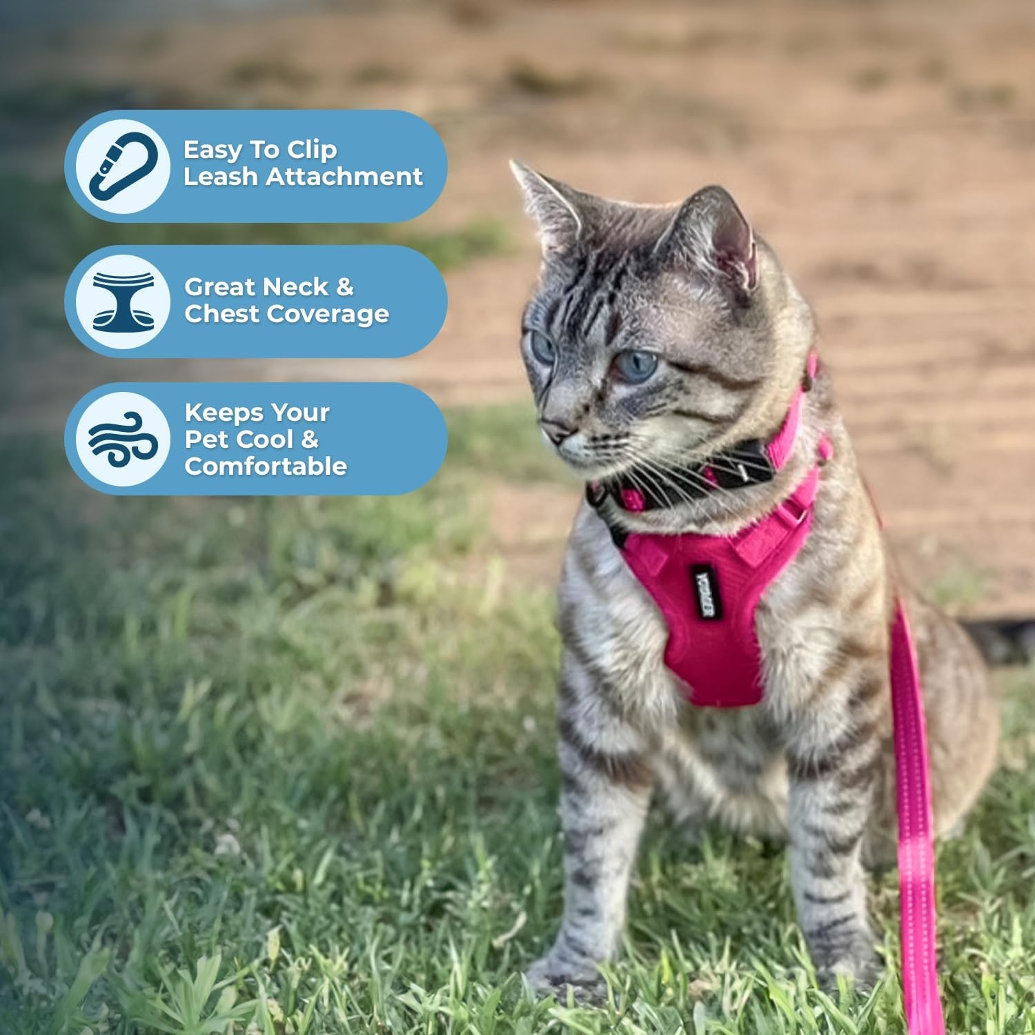 image:imageVoyager EscapeProof Stepin Lock Cat Harness amp 5ft NeopreneHandle Leash Set AllWeather Mesh with Reflective Stitching for Small to Large Cats by Best Pet Supplies Lavender 327 XXSHarness Leash Set Fuchsia