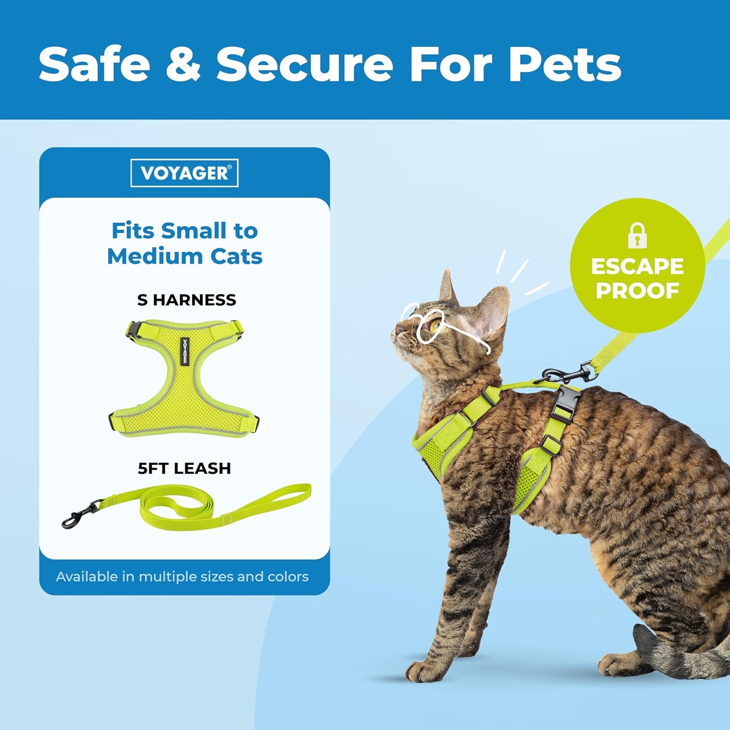 image:imageVoyager EscapeProof Stepin Lock Cat Harness amp 5ft NeopreneHandle Leash Set AllWeather Mesh with Reflective Stitching for Small to Large Cats by Best Pet Supplies Lavender 327 XXSLime 327