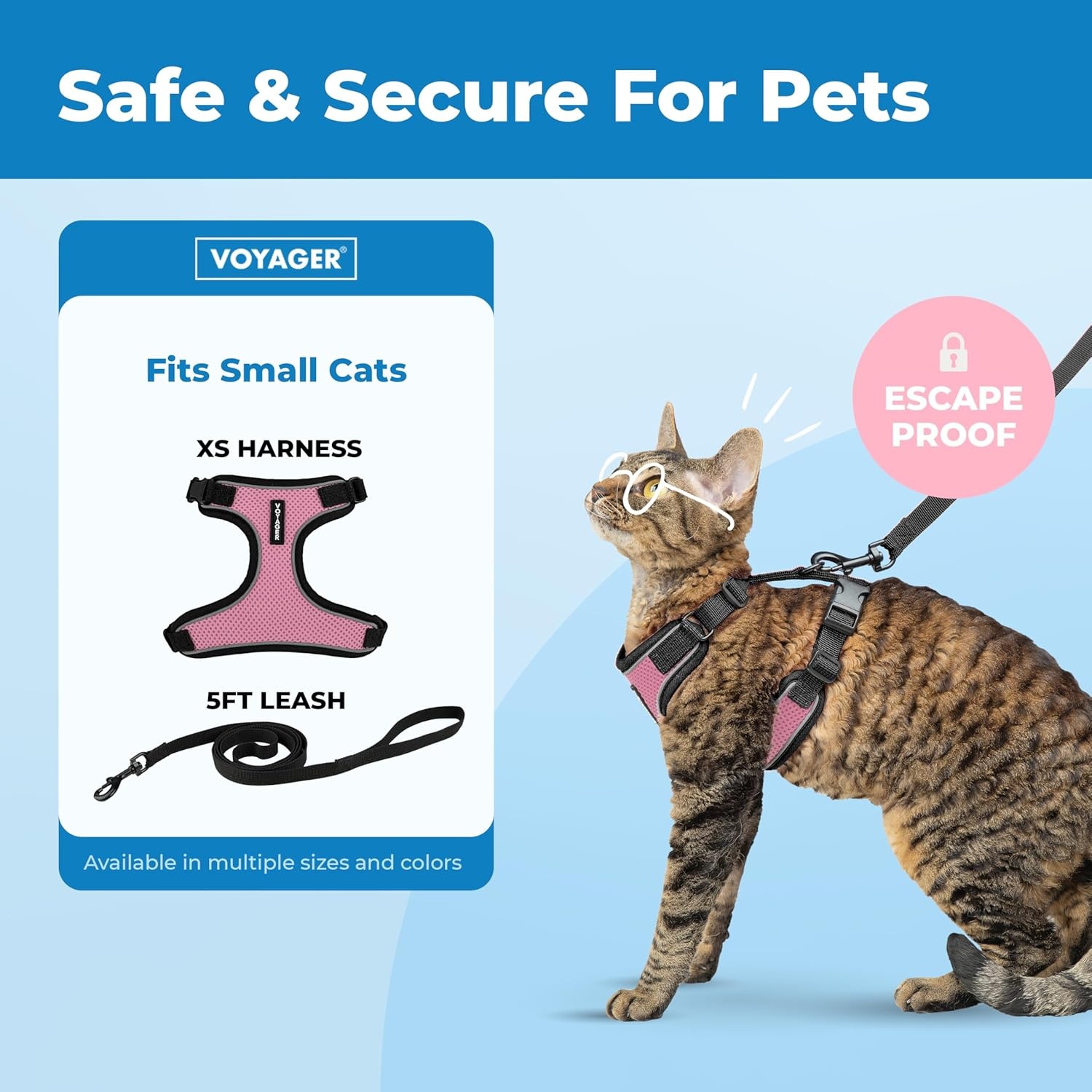 image:imageVoyager EscapeProof Stepin Lock Cat Harness amp 5ft NeopreneHandle Leash Set AllWeather Mesh with Reflective Stitching for Small to Large Cats by Best Pet Supplies Lavender 327 XXSBlack TrimPink 327