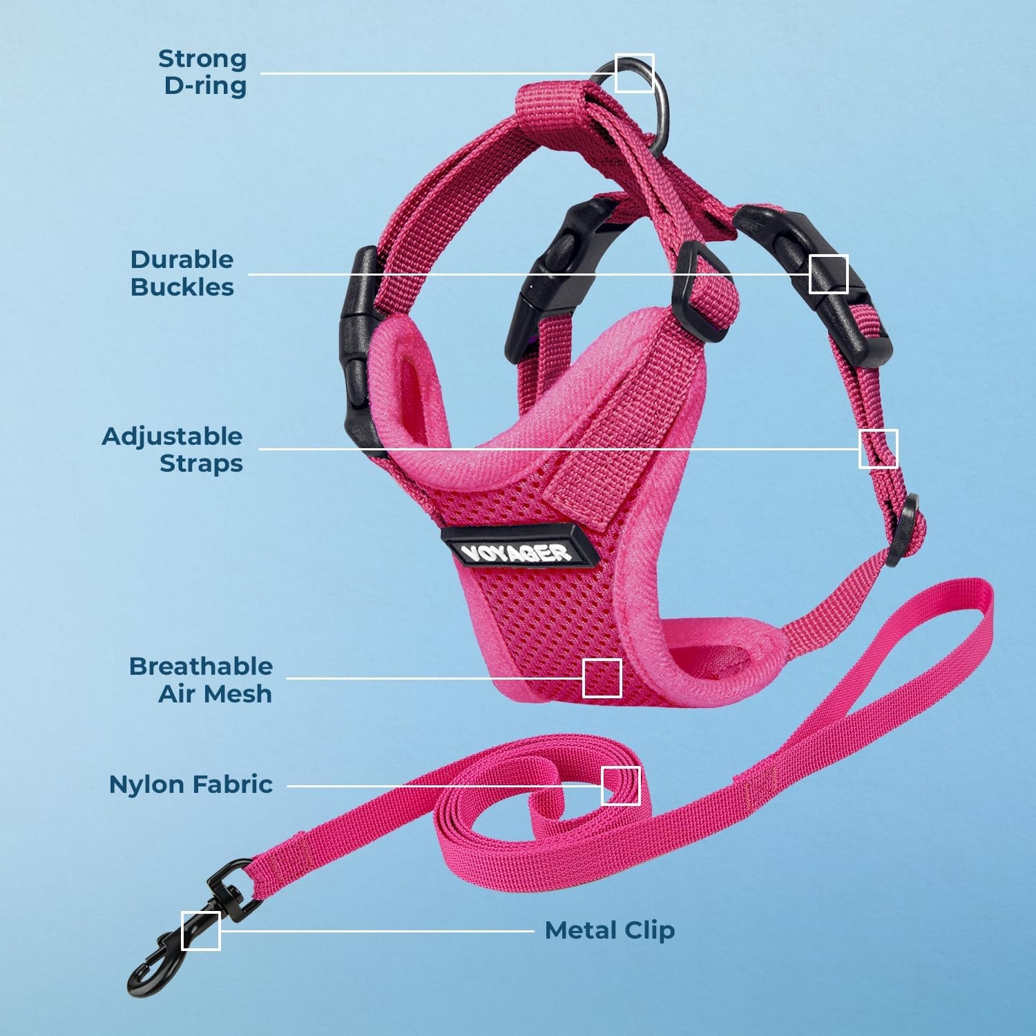image:imageVoyager EscapeProof Stepin Lock Cat Harness amp 5ft NeopreneHandle Leash Set AllWeather Mesh with Reflective Stitching for Small to Large Cats by Best Pet Supplies Lavender 327 XXSHarness Leash Set Fuchsia