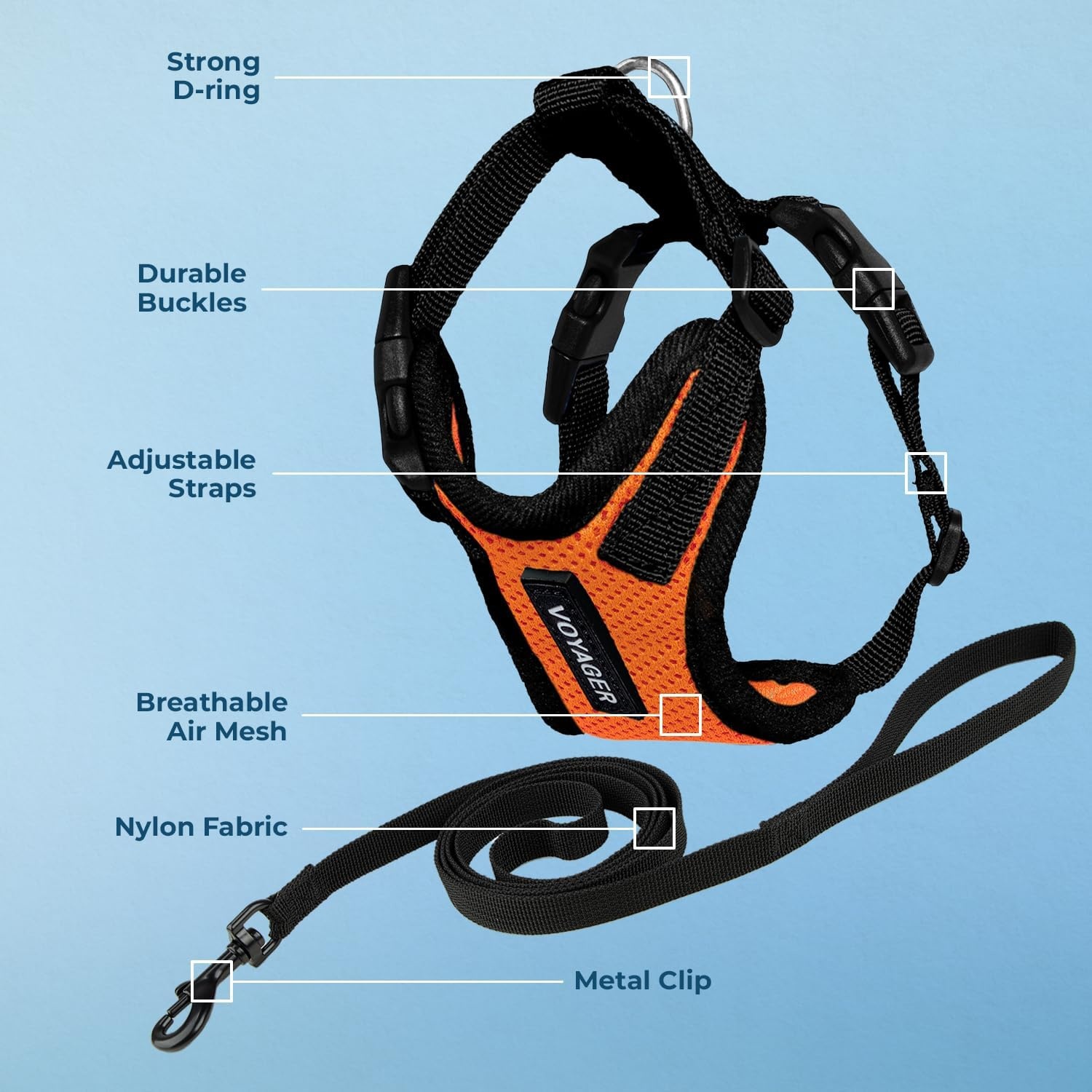 image:imageVoyager EscapeProof Stepin Lock Cat Harness amp 5ft NeopreneHandle Leash Set AllWeather Mesh with Reflective Stitching for Small to Large Cats by Best Pet Supplies Lavender 327 XXSHarness Leash Set OrangeBlack Trim