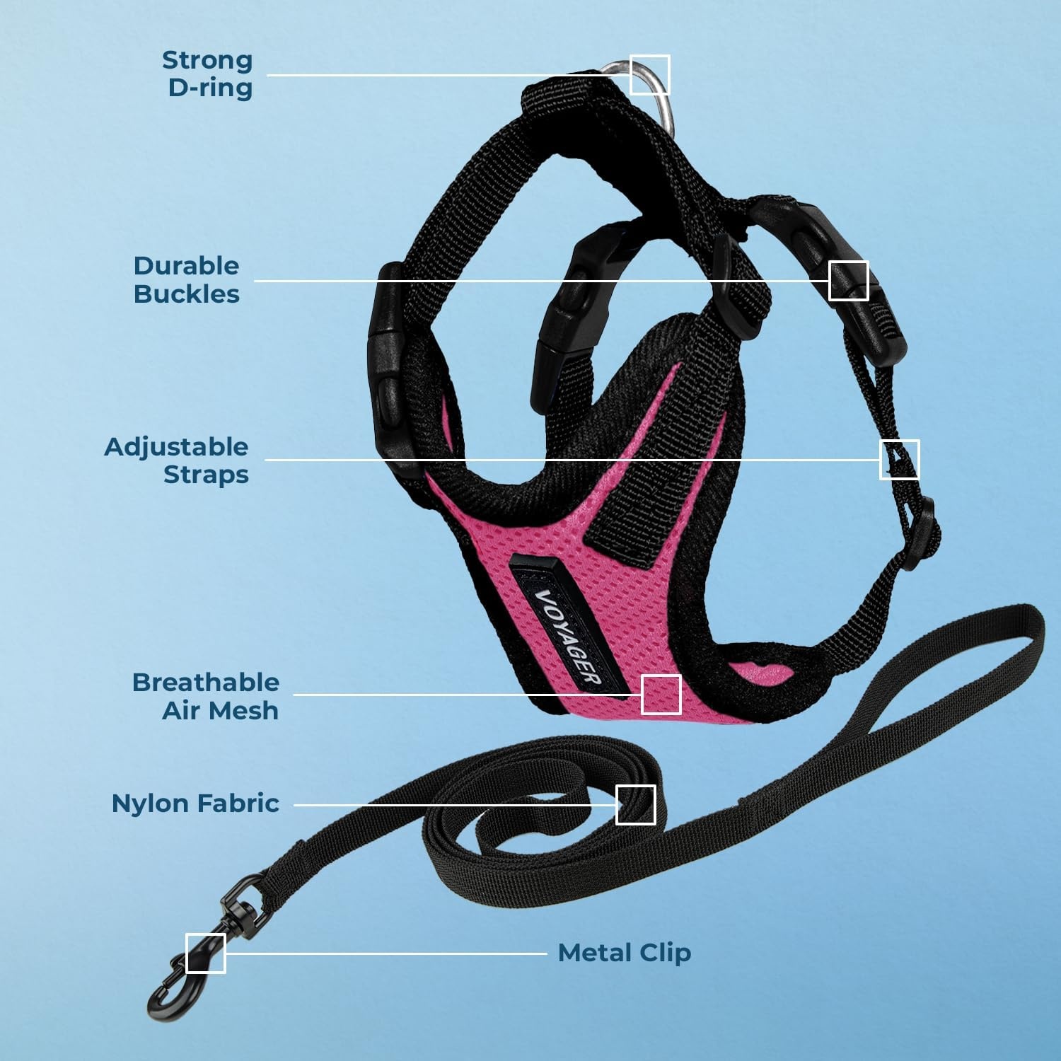 image:imageVoyager EscapeProof Stepin Lock Cat Harness amp 5ft NeopreneHandle Leash Set AllWeather Mesh with Reflective Stitching for Small to Large Cats by Best Pet Supplies Lavender 327 XXSHarness Leash Set FuchsiaBlack Trim
