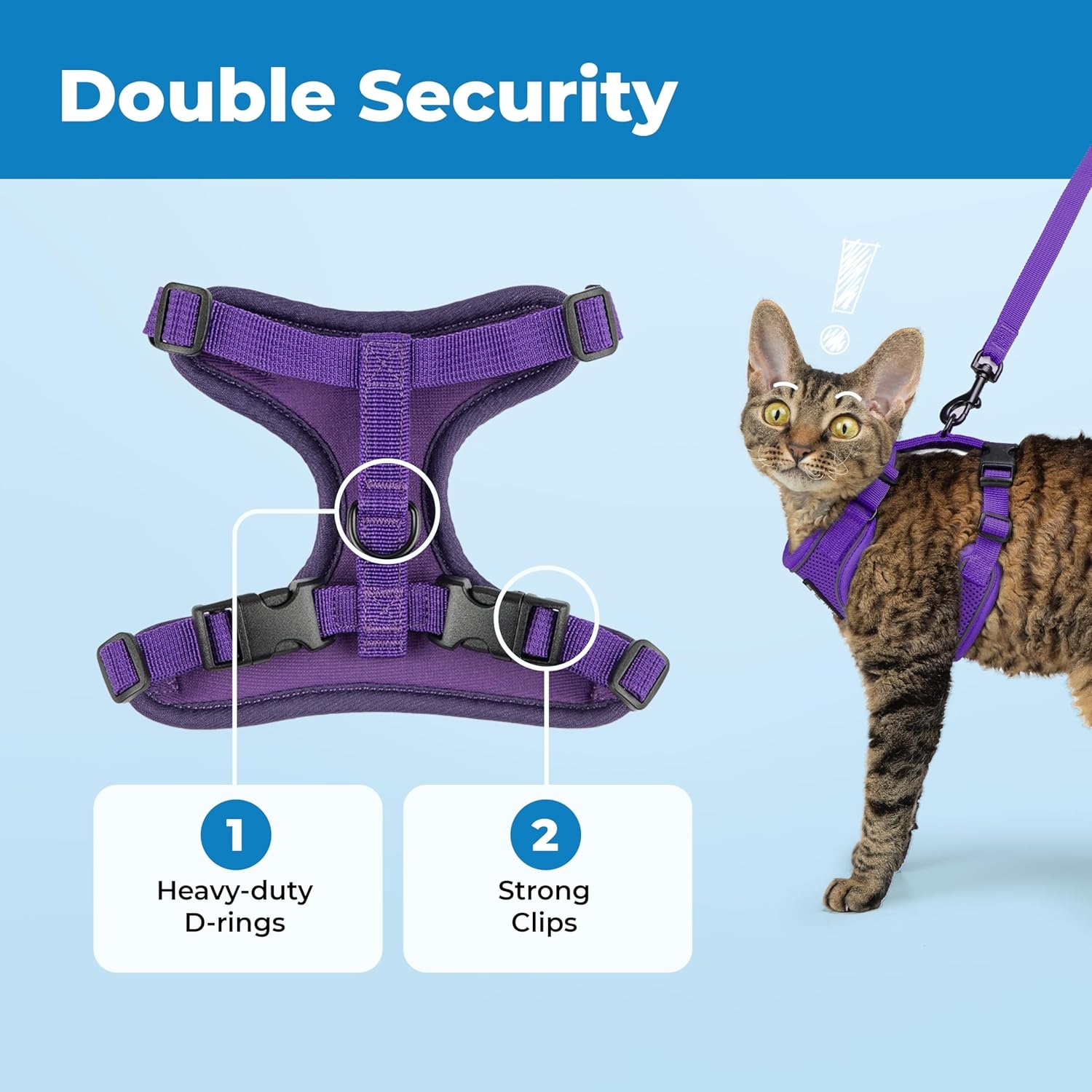 image:imageVoyager EscapeProof Stepin Lock Cat Harness amp 5ft NeopreneHandle Leash Set AllWeather Mesh with Reflective Stitching for Small to Large Cats by Best Pet Supplies Lavender 327 XXSPurple 327