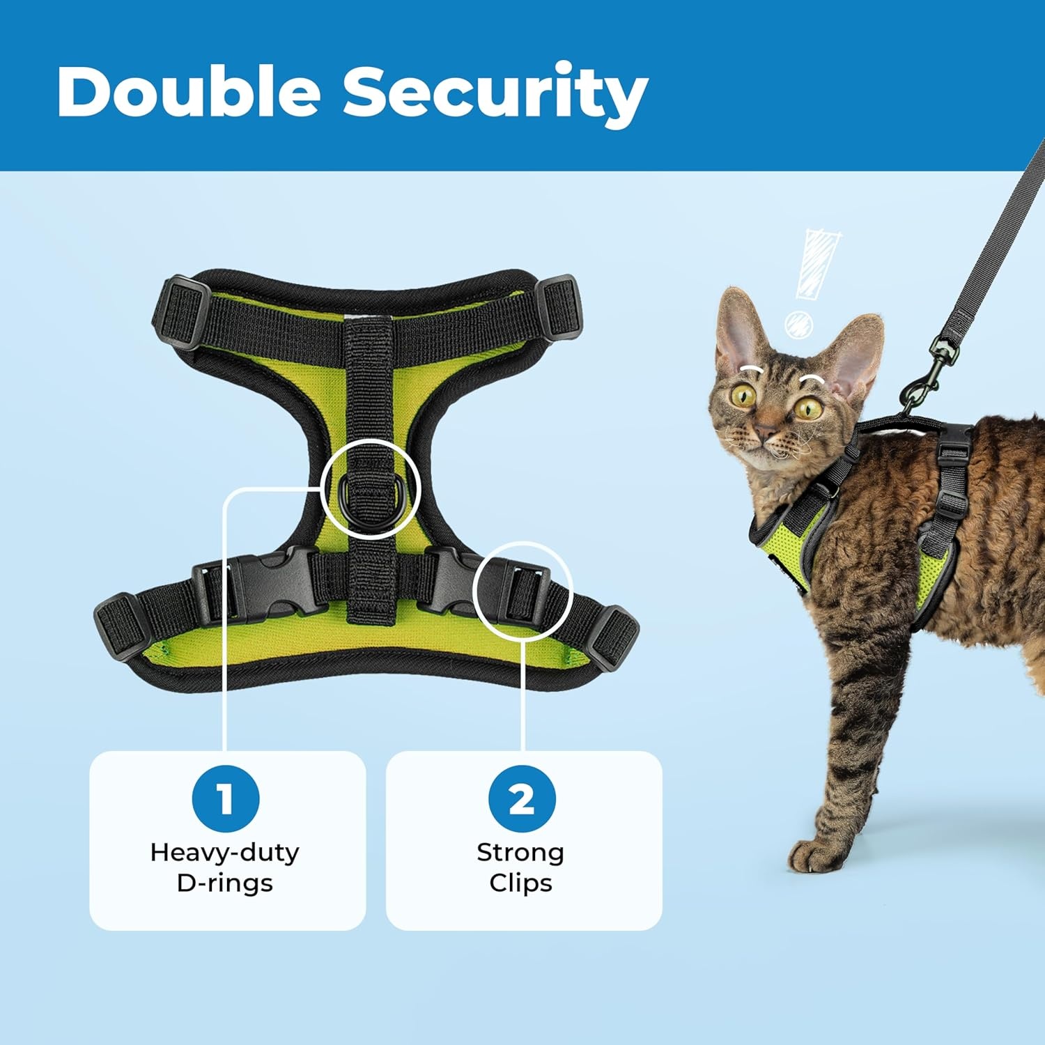 image:imageVoyager EscapeProof Stepin Lock Cat Harness amp 5ft NeopreneHandle Leash Set AllWeather Mesh with Reflective Stitching for Small to Large Cats by Best Pet Supplies Lavender 327 XXSBlack TrimLime 327