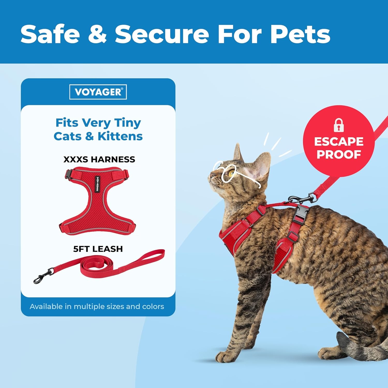 image:imageVoyager EscapeProof Stepin Lock Cat Harness amp 5ft NeopreneHandle Leash Set AllWeather Mesh with Reflective Stitching for Small to Large Cats by Best Pet Supplies Lavender 327 XXSRed 327