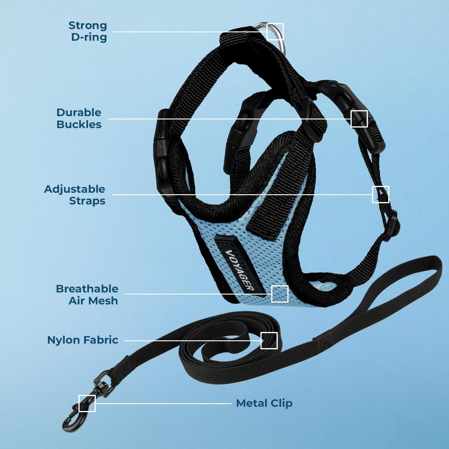 image:imageVoyager EscapeProof Stepin Lock Cat Harness amp 5ft NeopreneHandle Leash Set AllWeather Mesh with Reflective Stitching for Small to Large Cats by Best Pet Supplies Lavender 327 XXSHarness Leash Set Baby BlueBlack Trim