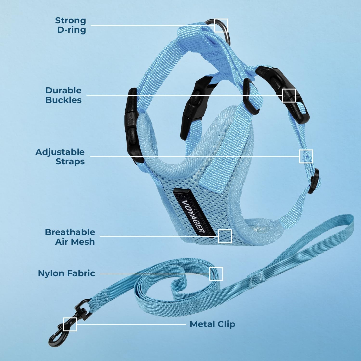 image:imageVoyager EscapeProof Stepin Lock Cat Harness amp 5ft NeopreneHandle Leash Set AllWeather Mesh with Reflective Stitching for Small to Large Cats by Best Pet Supplies Lavender 327 XXSHarness Leash Set Baby Blue