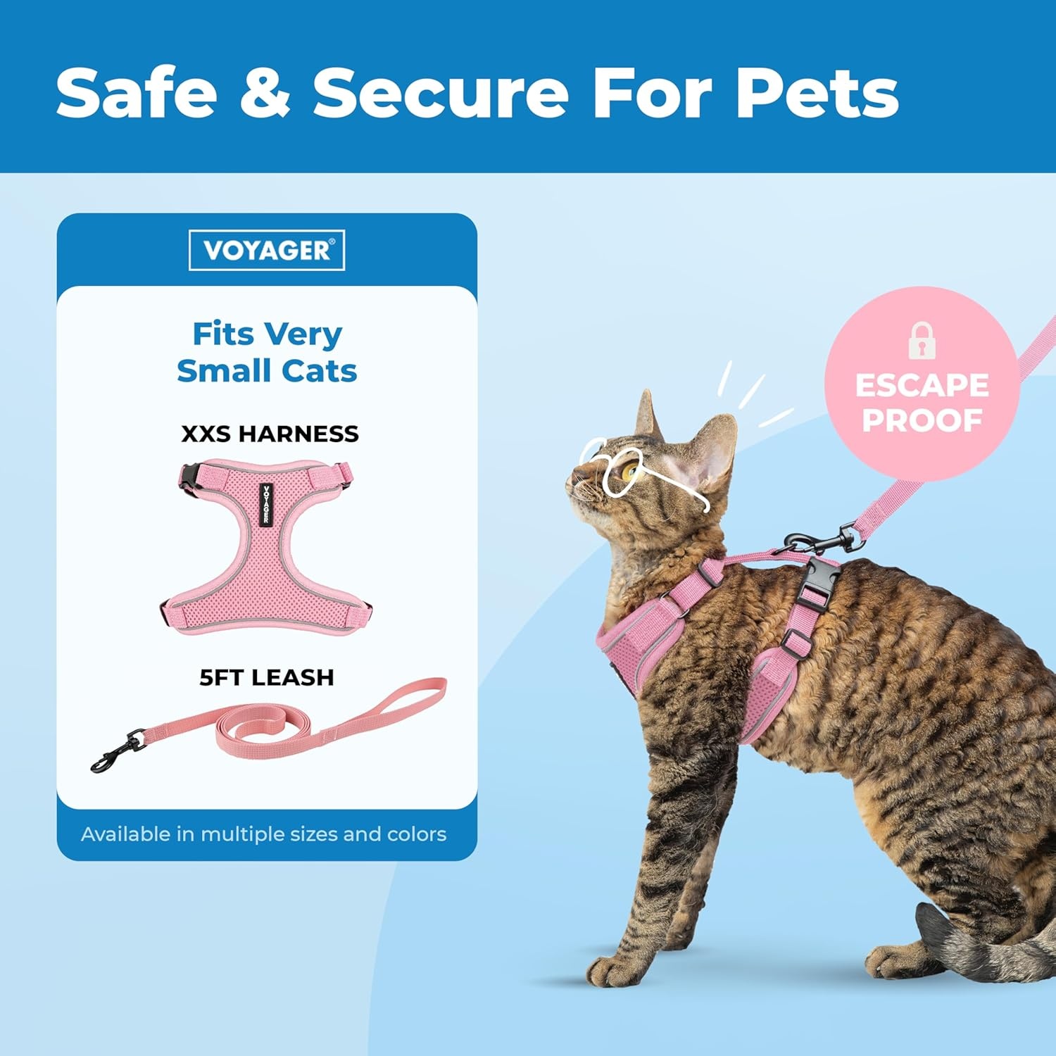 image:imageVoyager EscapeProof Stepin Lock Cat Harness amp 5ft NeopreneHandle Leash Set AllWeather Mesh with Reflective Stitching for Small to Large Cats by Best Pet Supplies Lavender 327 XXSPink 327