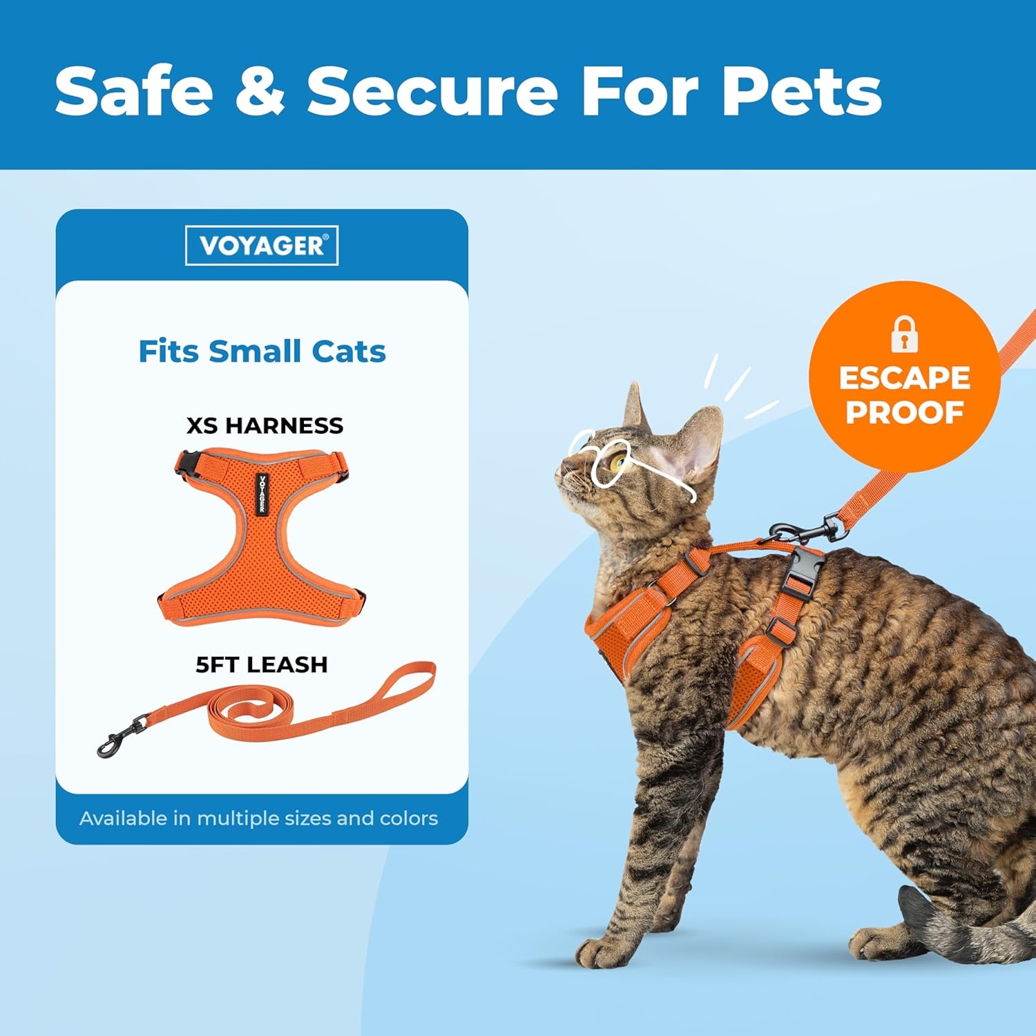 image:imageVoyager EscapeProof Stepin Lock Cat Harness amp 5ft NeopreneHandle Leash Set AllWeather Mesh with Reflective Stitching for Small to Large Cats by Best Pet Supplies Lavender 327 XXSOrange 327