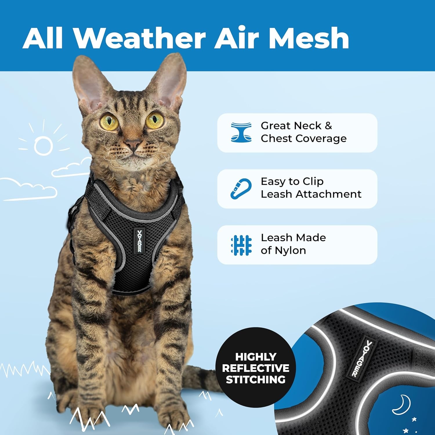 image:imageVoyager EscapeProof Stepin Lock Cat Harness amp 5ft NeopreneHandle Leash Set AllWeather Mesh with Reflective Stitching for Small to Large Cats by Best Pet Supplies Lavender 327 XXSBlack 327